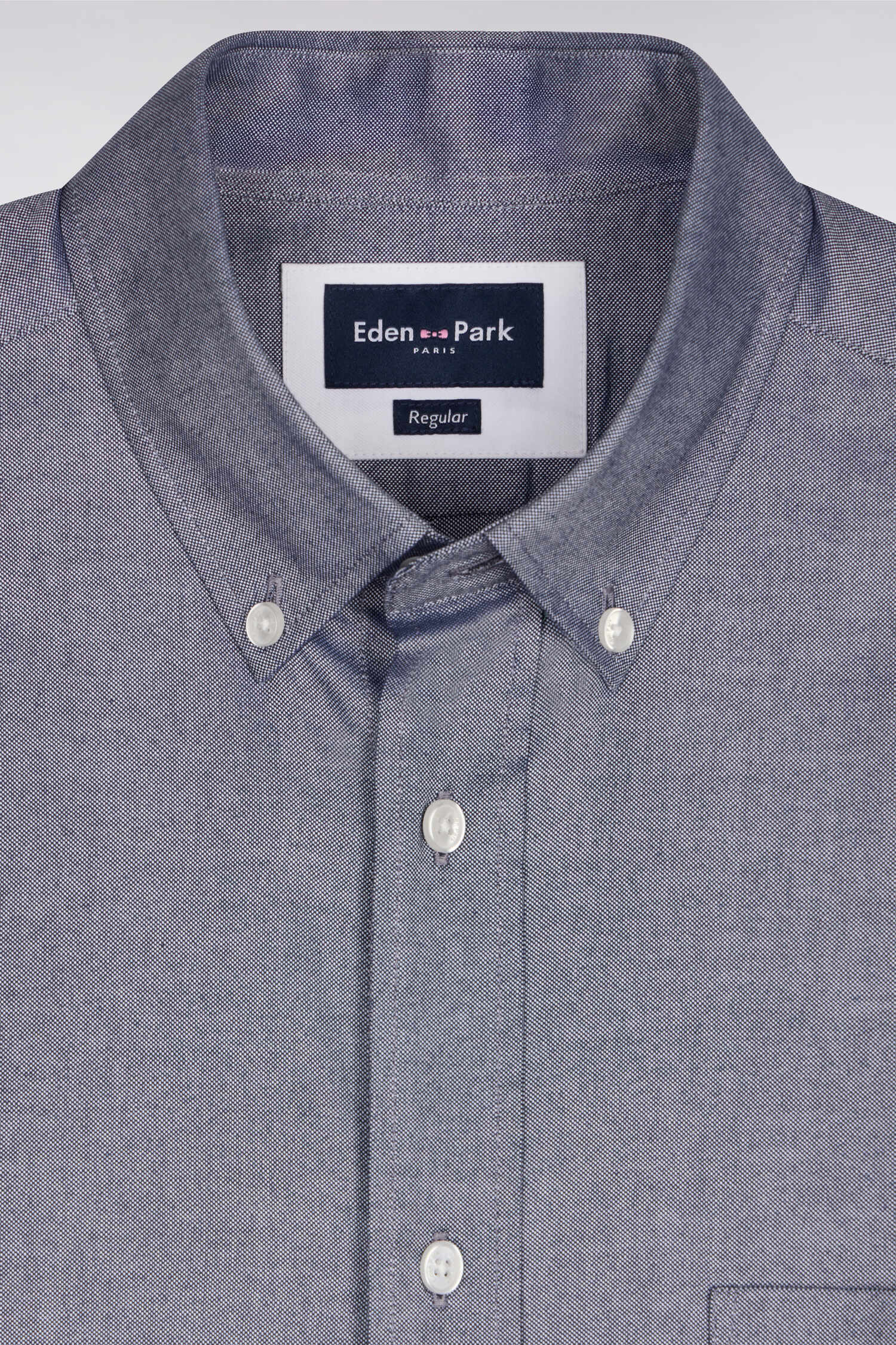 Chemise à manches courtes en coton fil teint marine