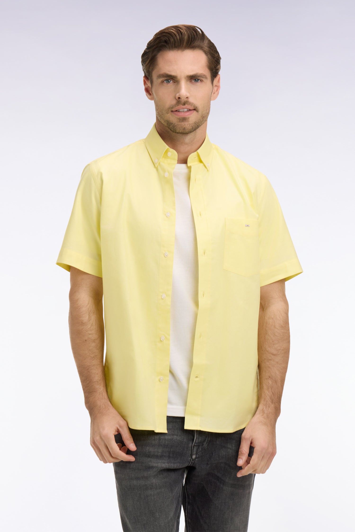 camisa de manga corta en algodón fil teint jeune