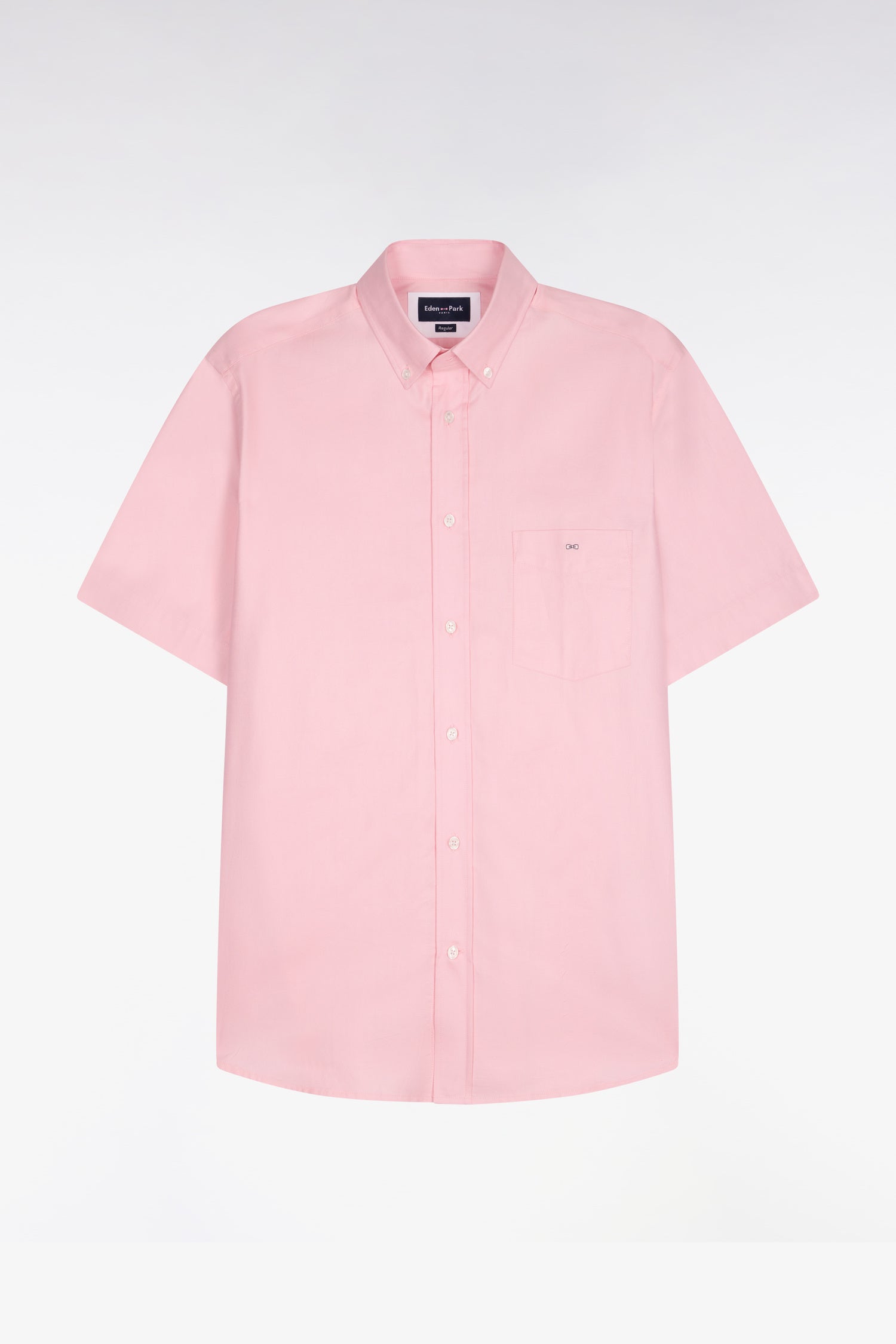 Chemise à manches courtes en coton fil teint rose