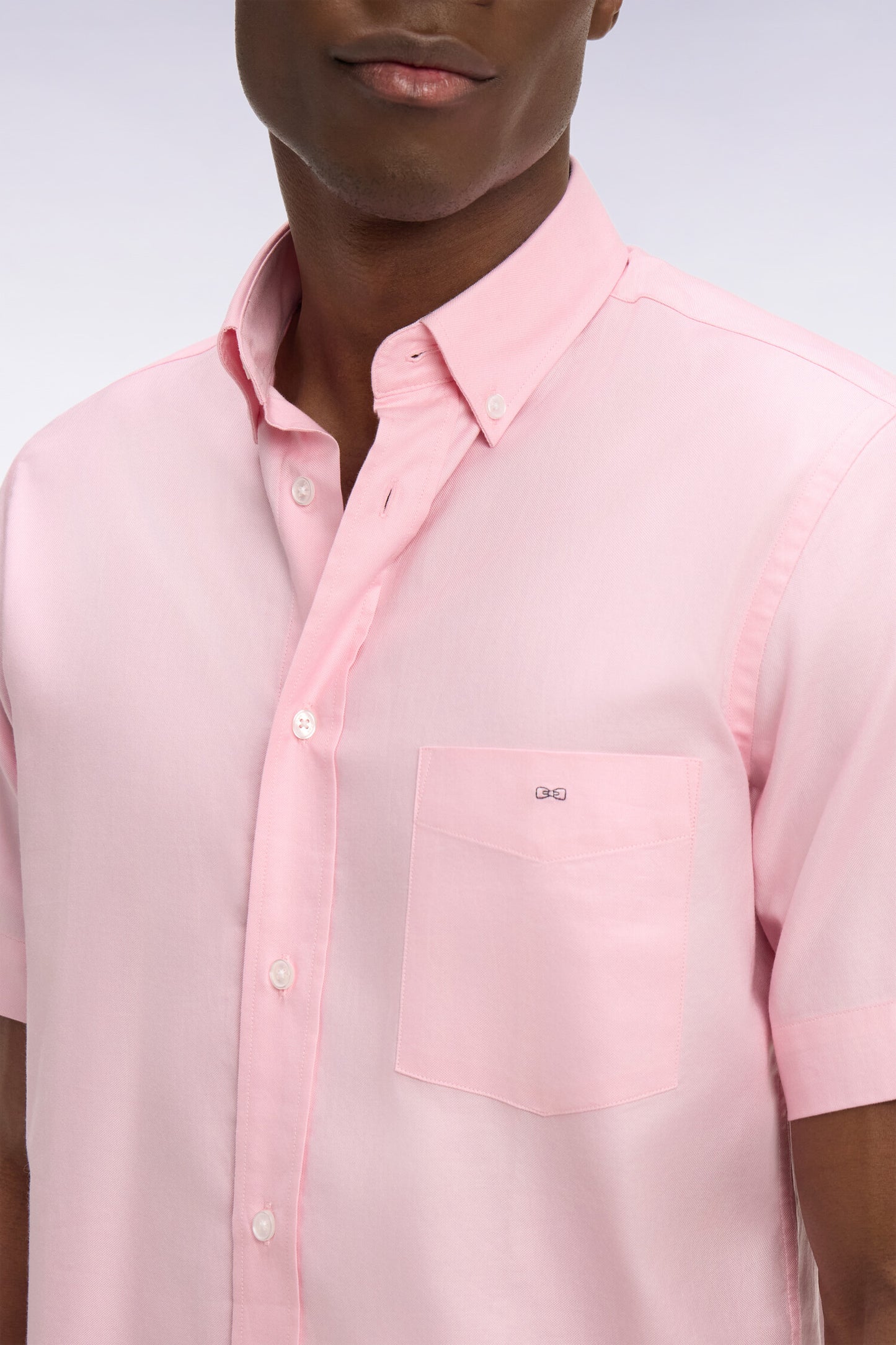 Chemise à manches courtes en coton fil teint rose