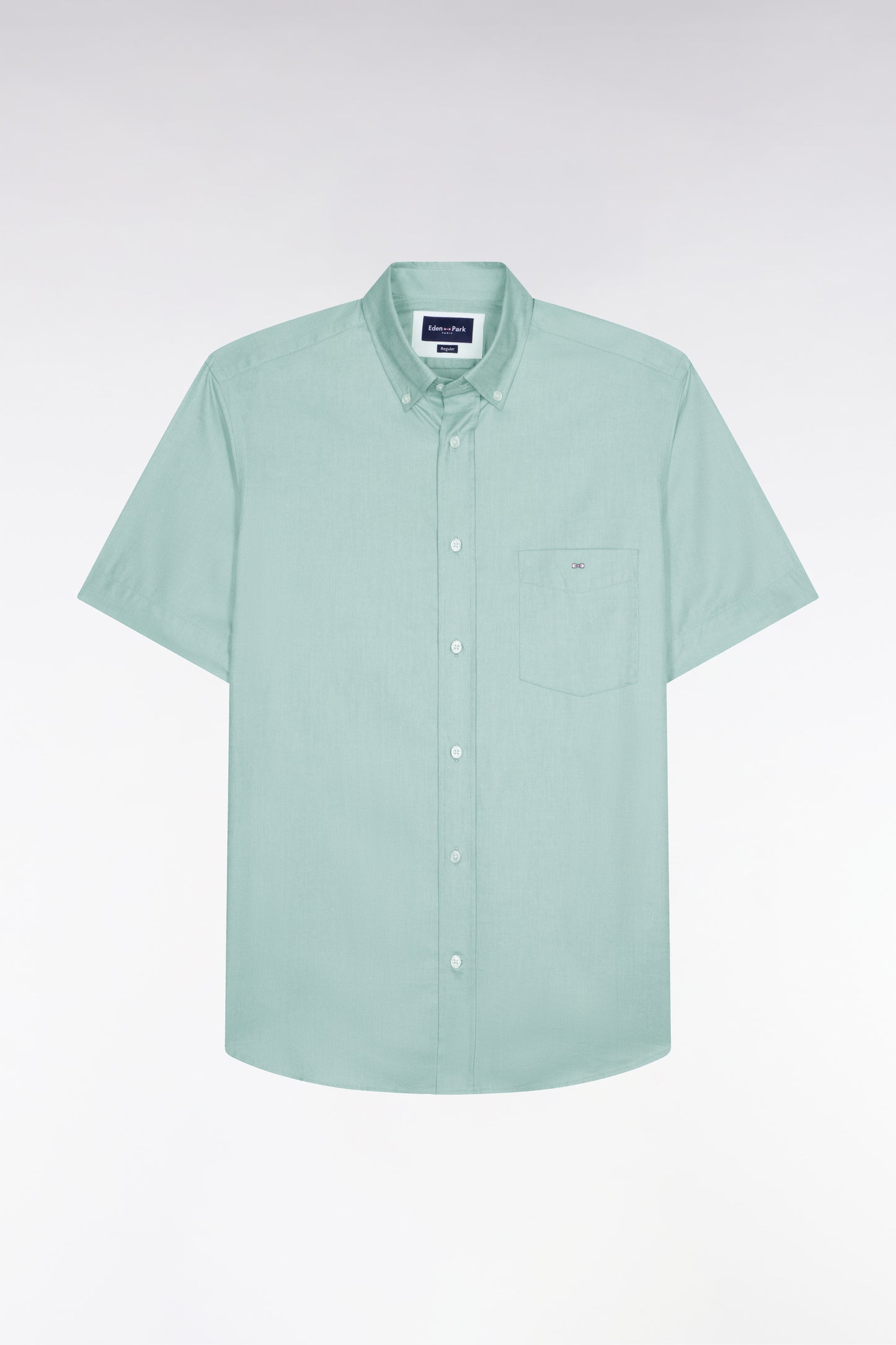 Chemise à manches courtes en coton fil teint vert d'eau