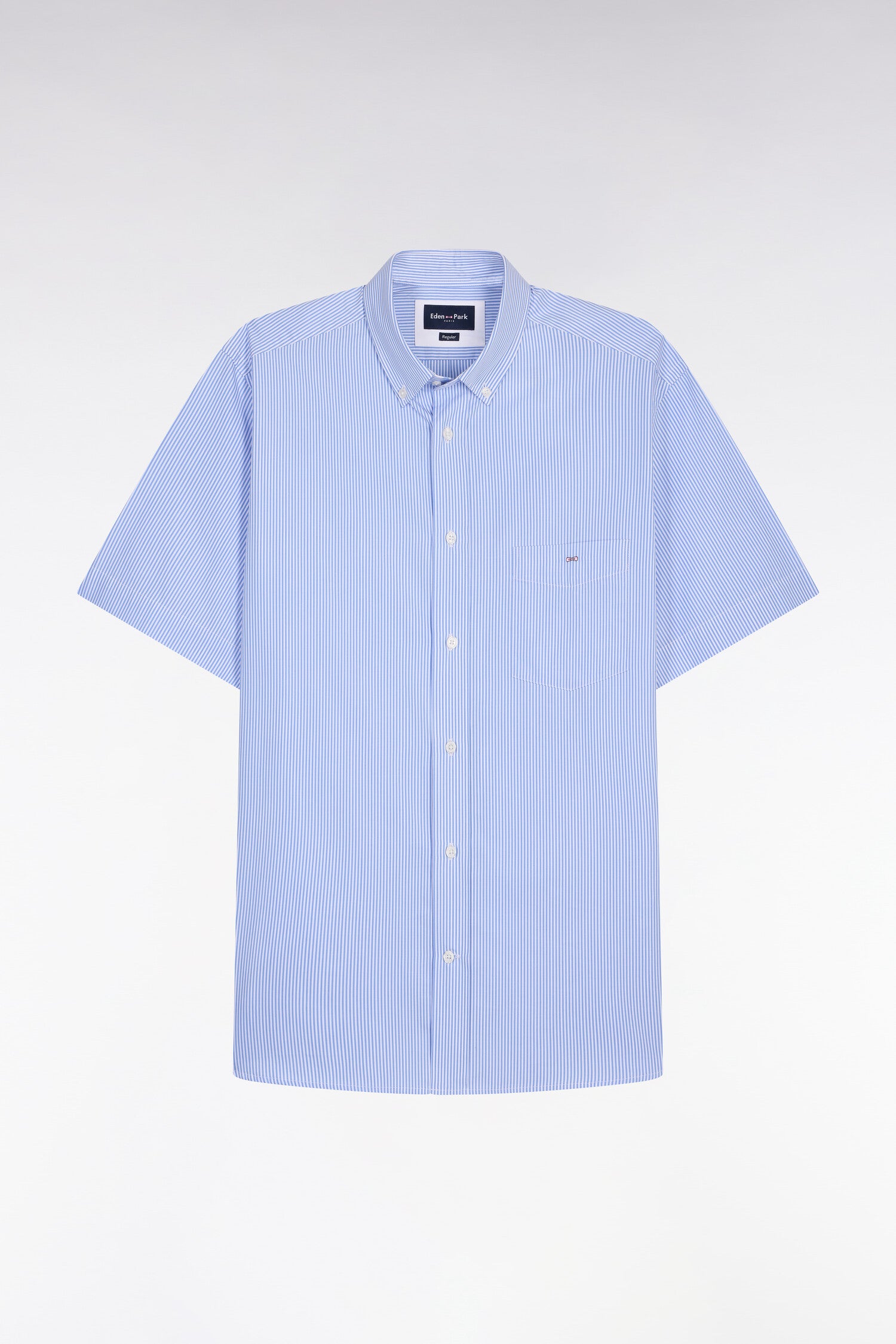 Chemise à manches courtes en coton à rayures bâtons bleu ciel