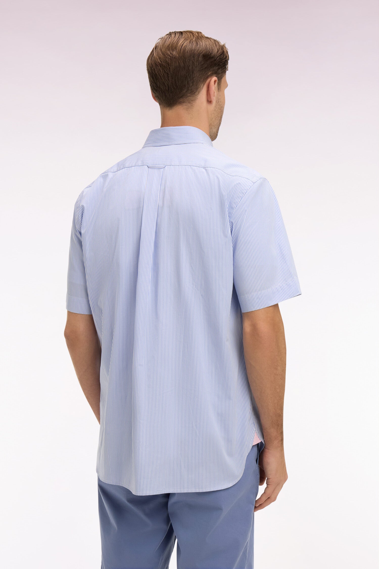 Chemise à manches courtes en coton à rayures bâtons bleu ciel