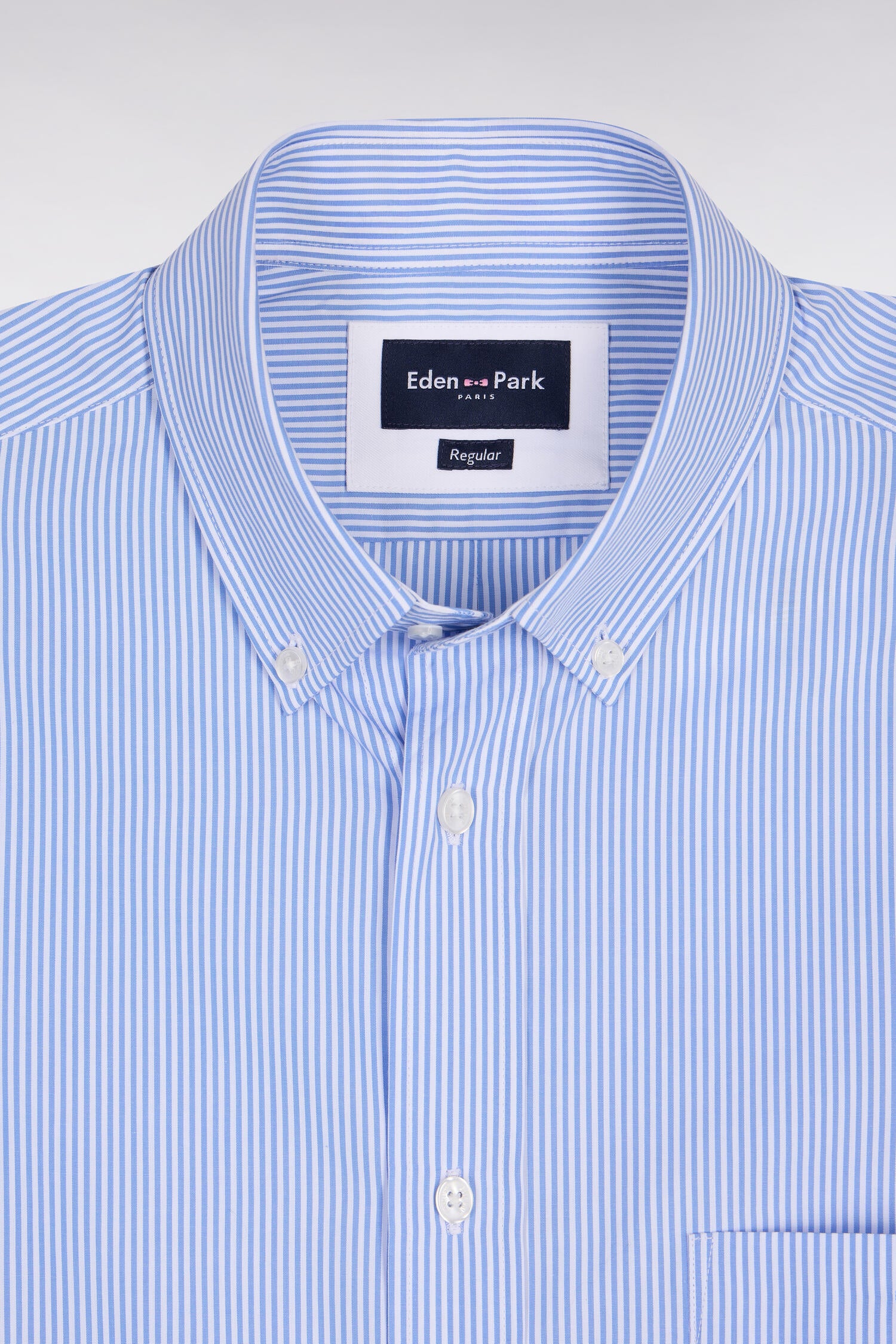 Chemise à manches courtes en coton à rayures bâtons bleu ciel