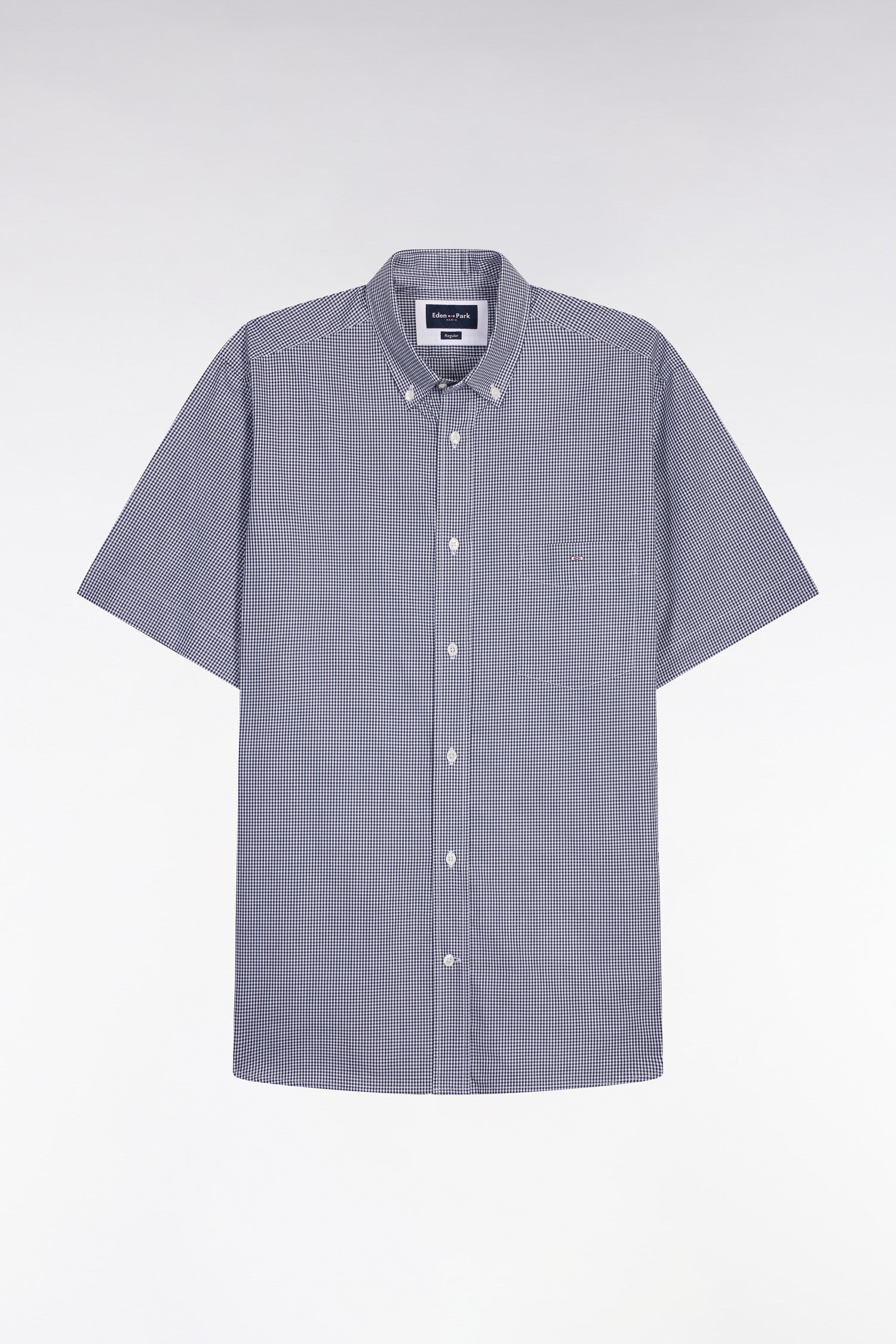Chemise à manches courtes en coton à carreaux Vichy marine