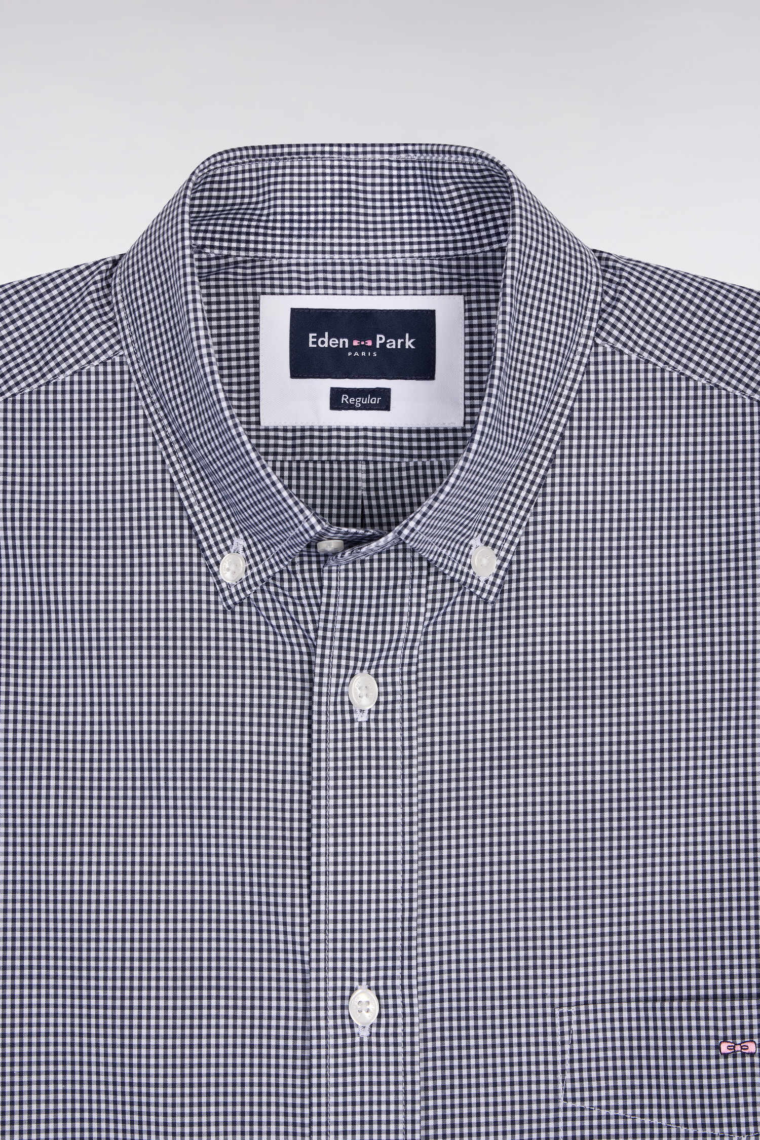 Chemise à manches courtes en coton à carreaux Vichy marine