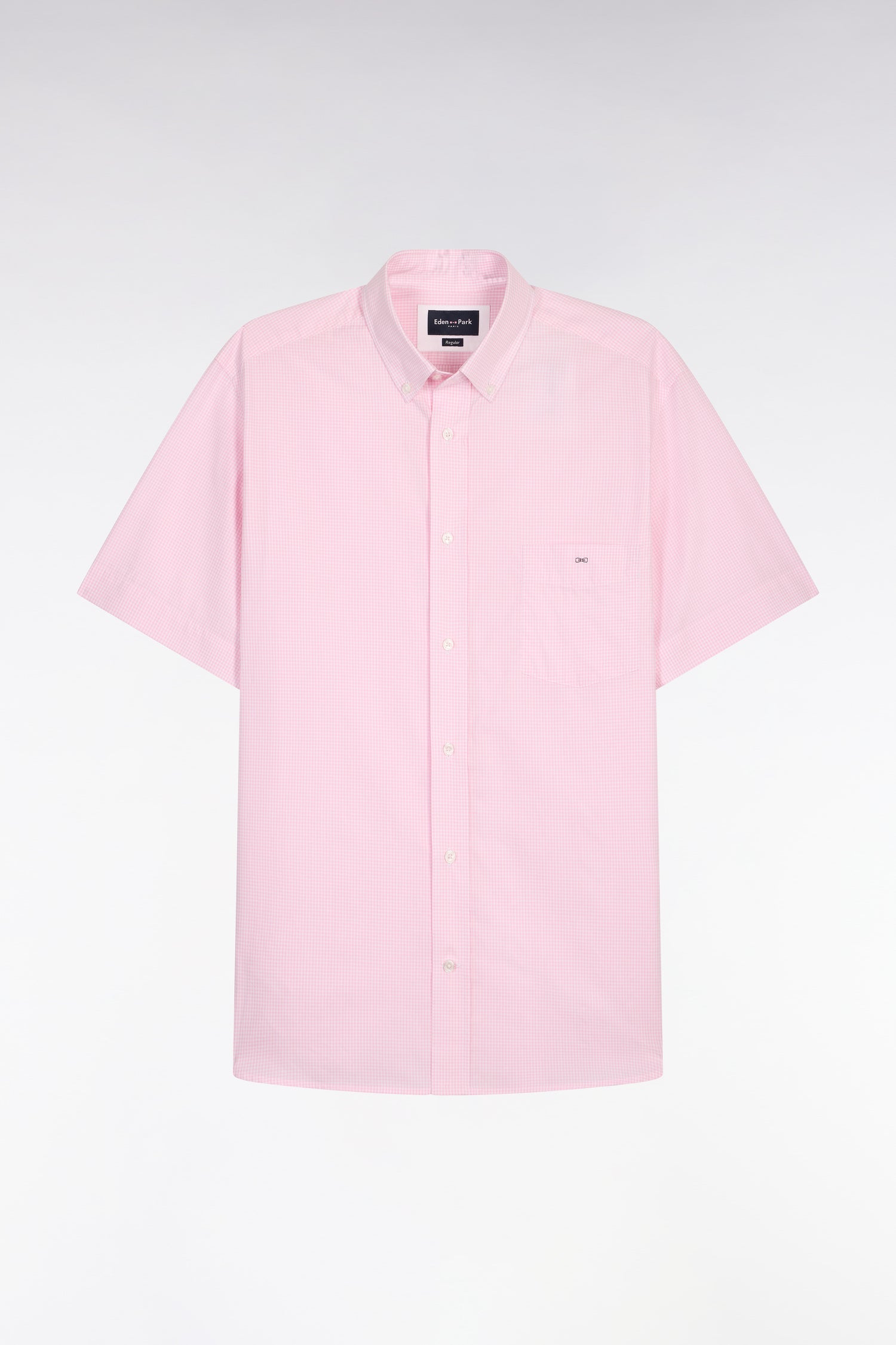 Chemise à manches courtes en coton à carreaux Vichy rose