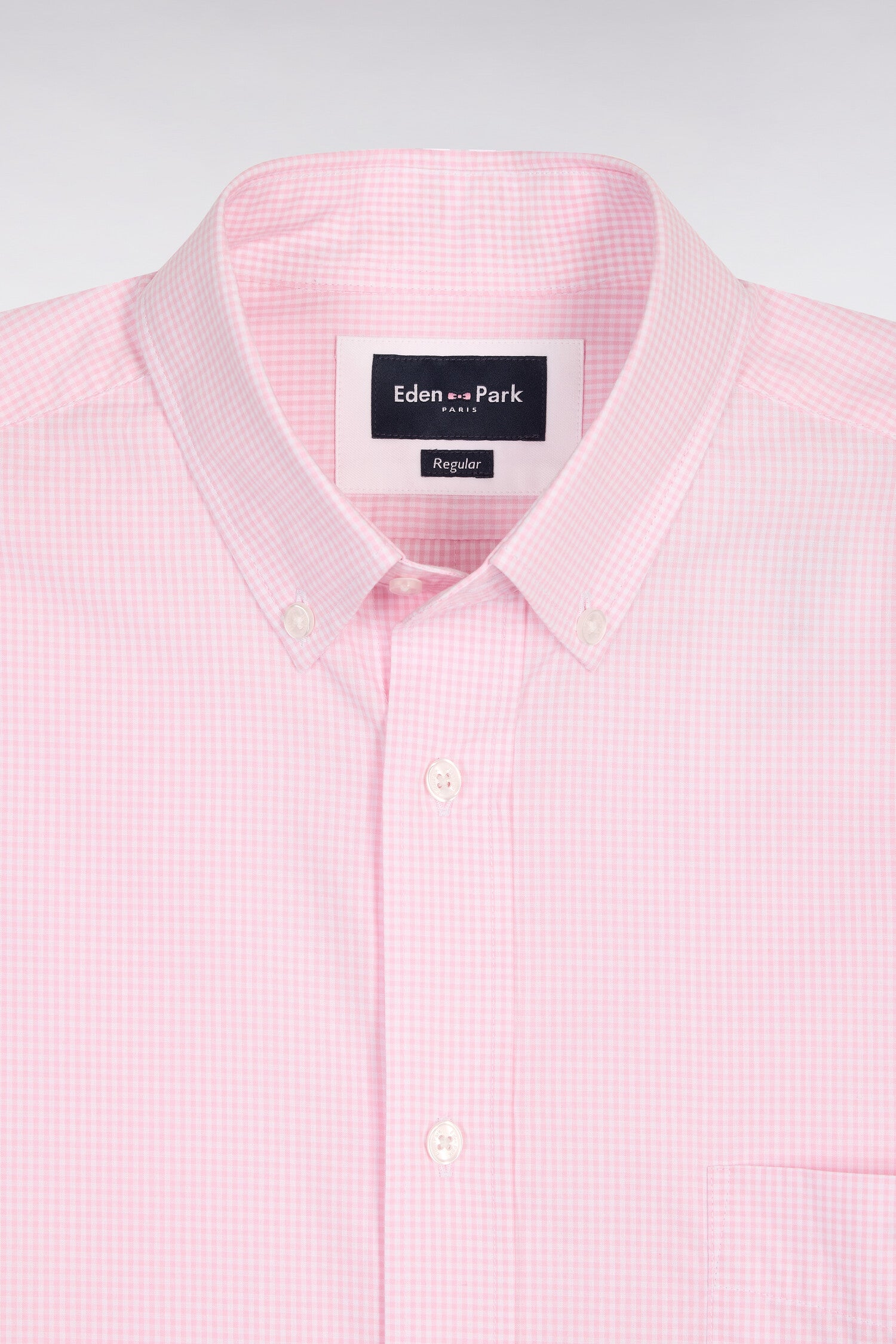 Chemise à manches courtes en coton à carreaux Vichy rose
