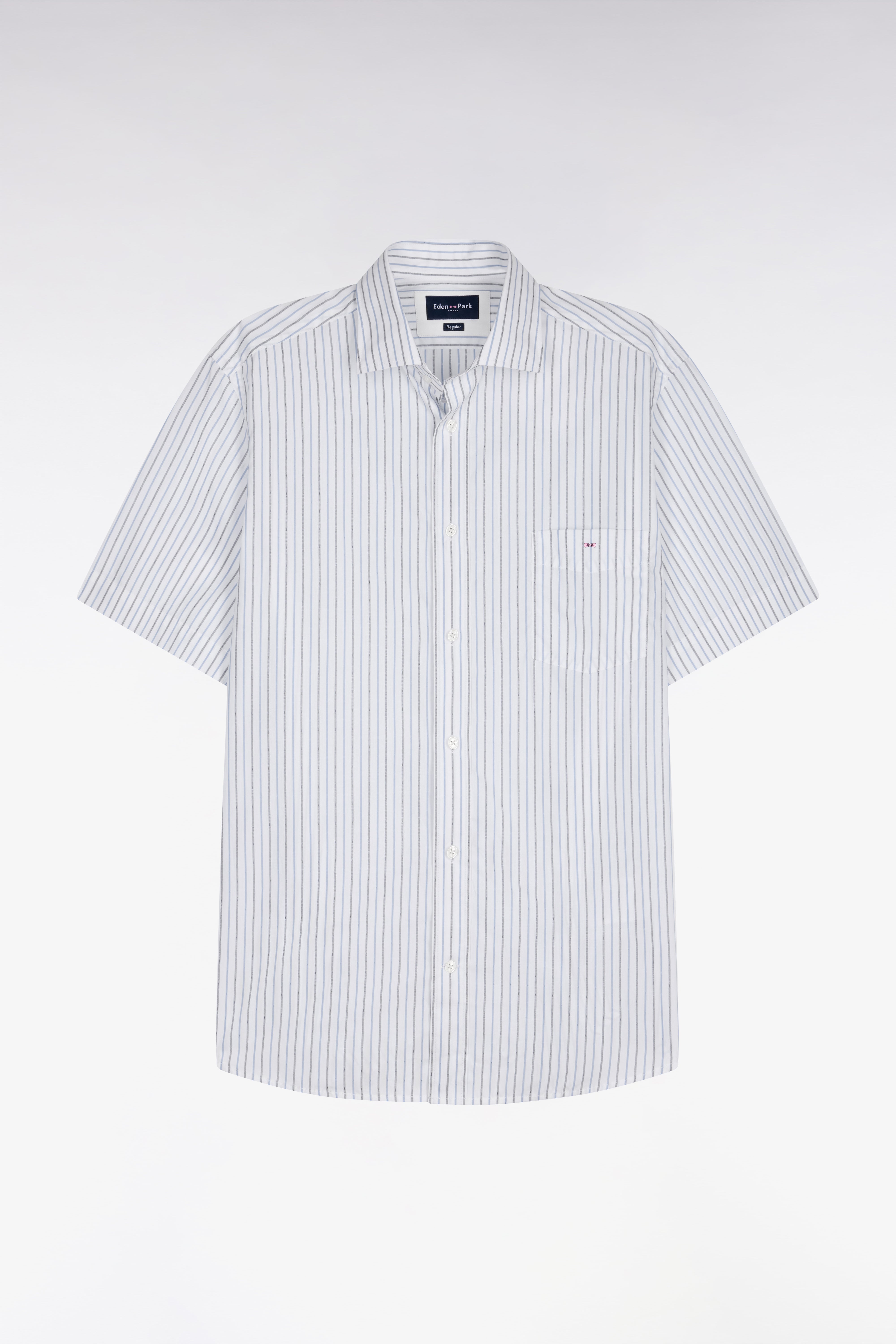 Chemise à manches courtes en dobby de coton rayé bleu ciel