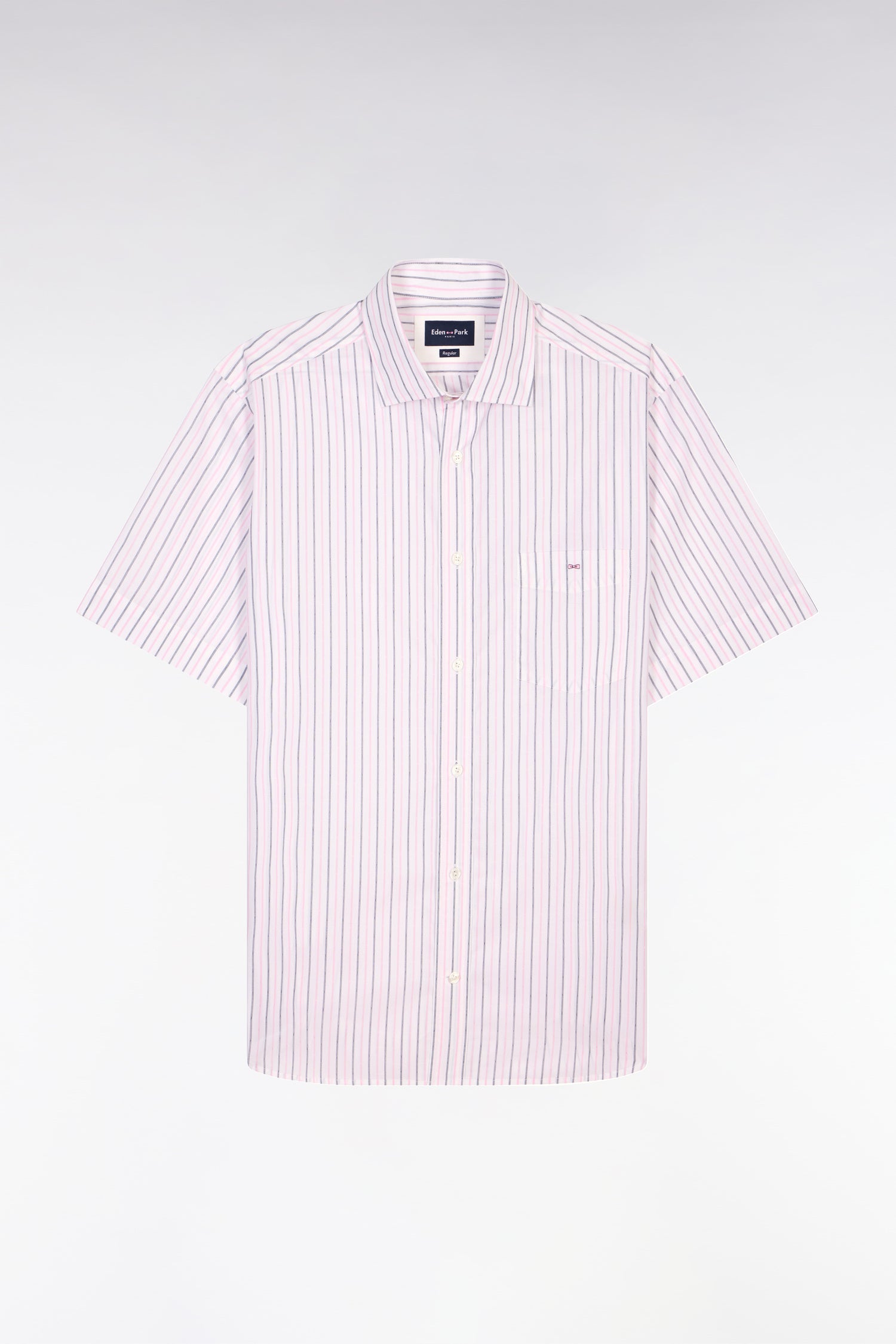 Chemise à manches courtes en dobby de coton rayé rose