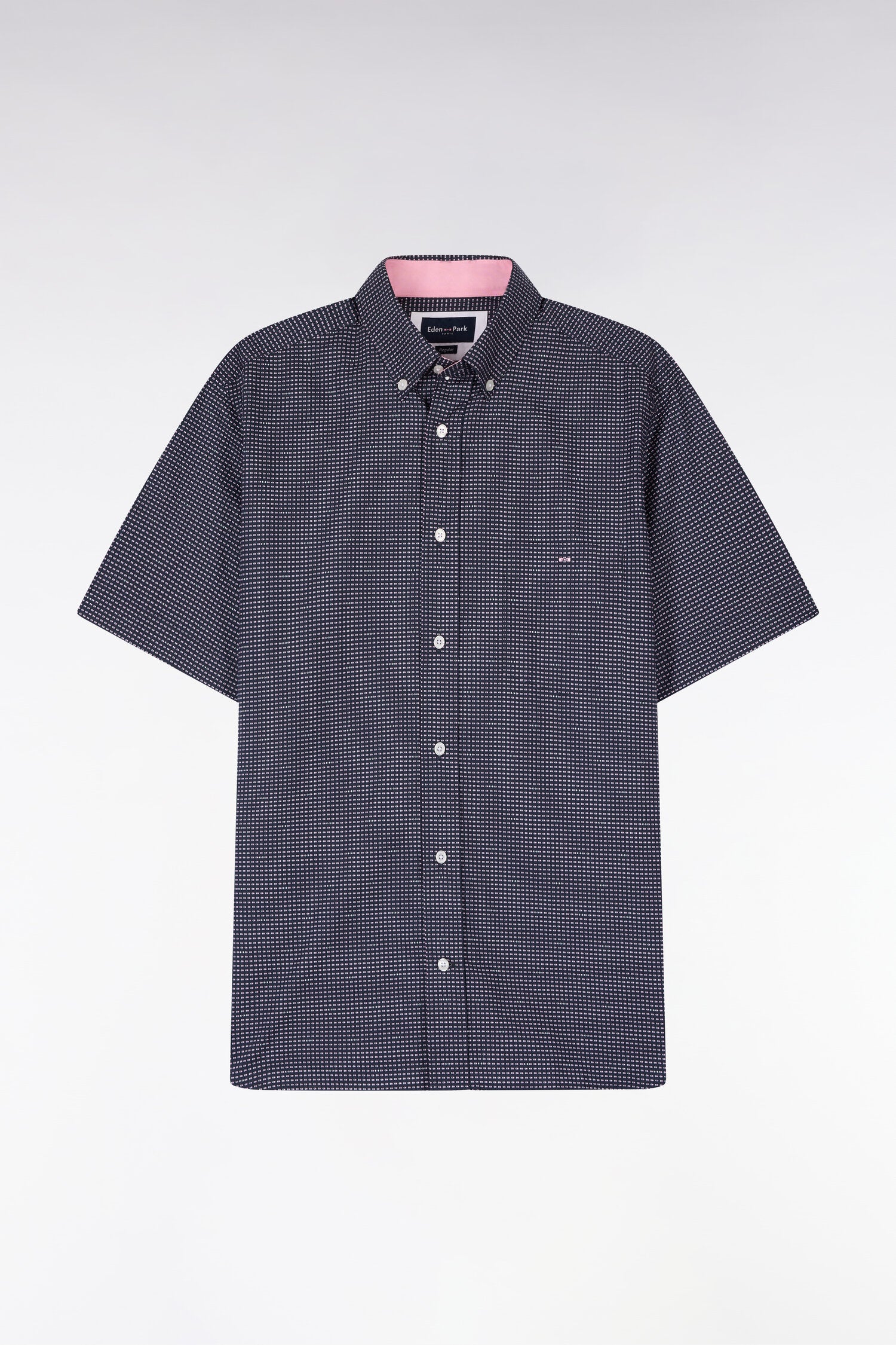 Hemd kurzärmelig aus Baumwolle Marineblau mit Mikromuster rosa