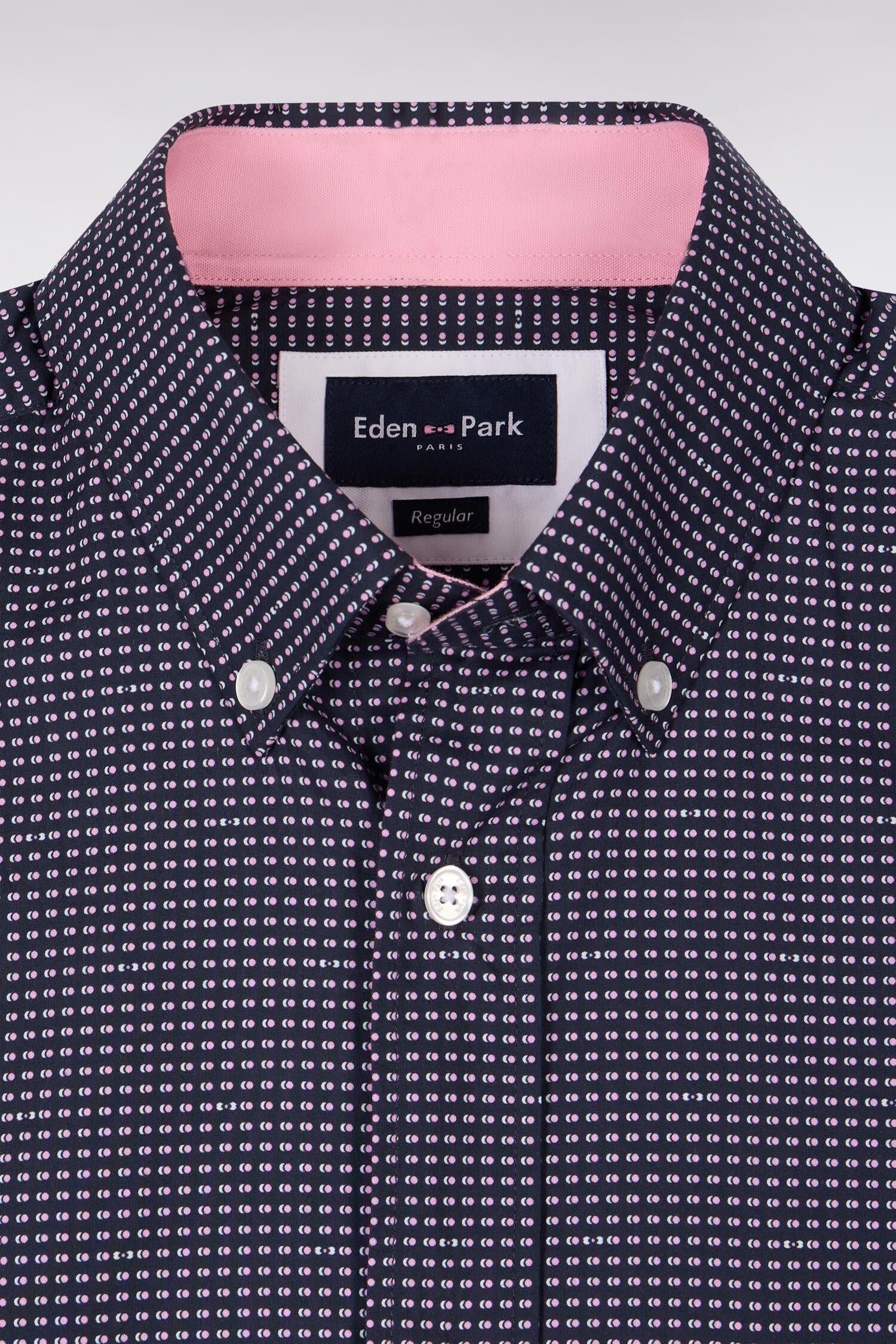 Hemd kurzärmelig aus Baumwolle Marineblau mit Mikromuster rosa
