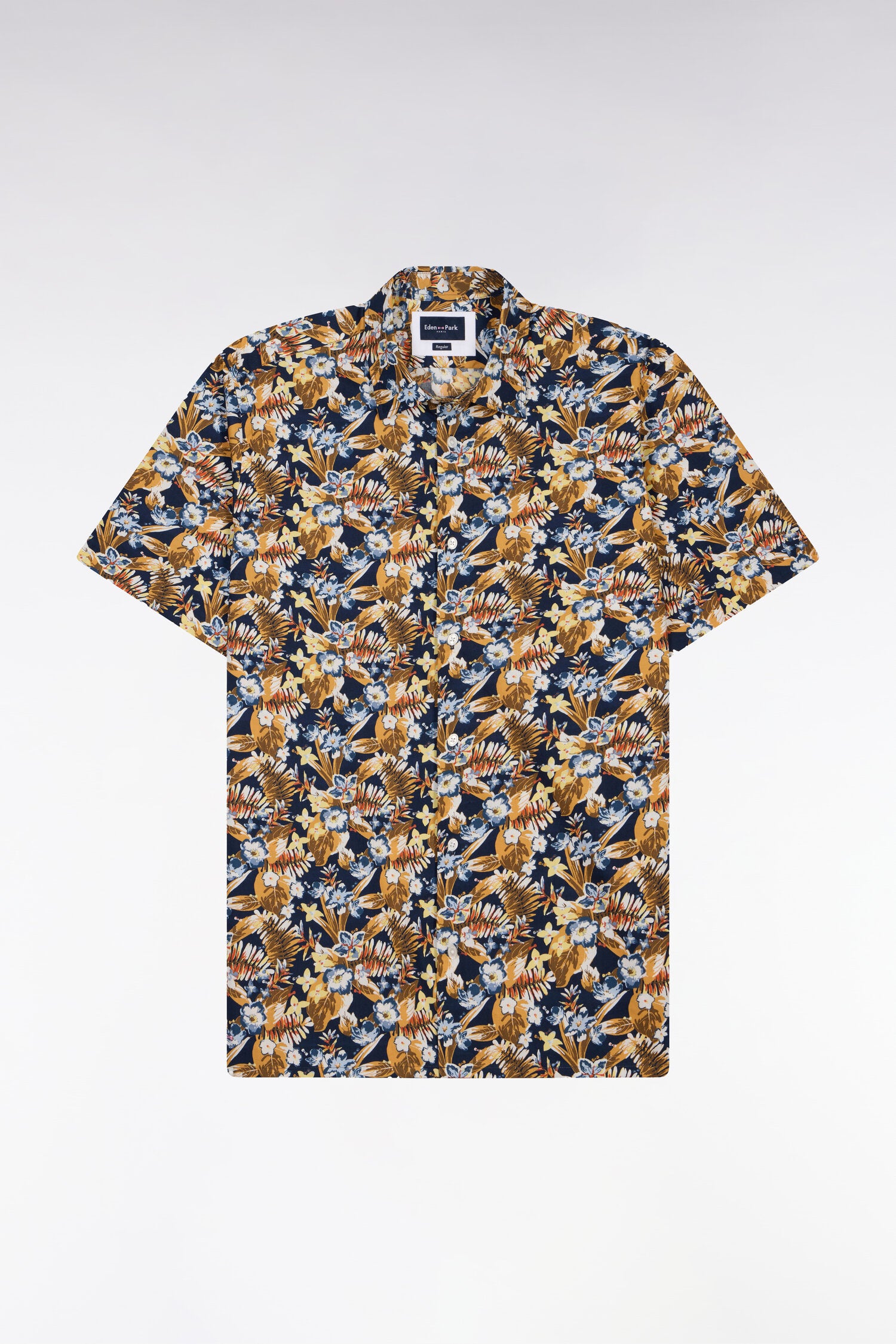 Chemise à manches courtes en popeline de coton à motif floral jaune