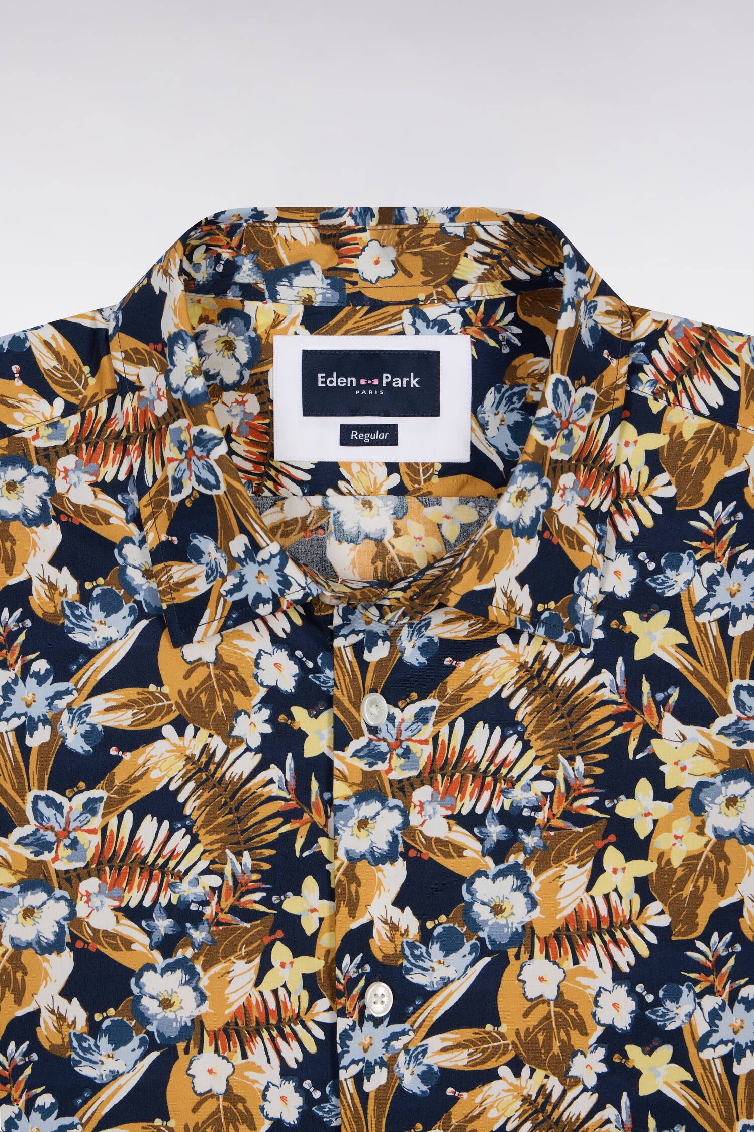 Chemise à manches courtes en popeline de coton à motif floral jaune