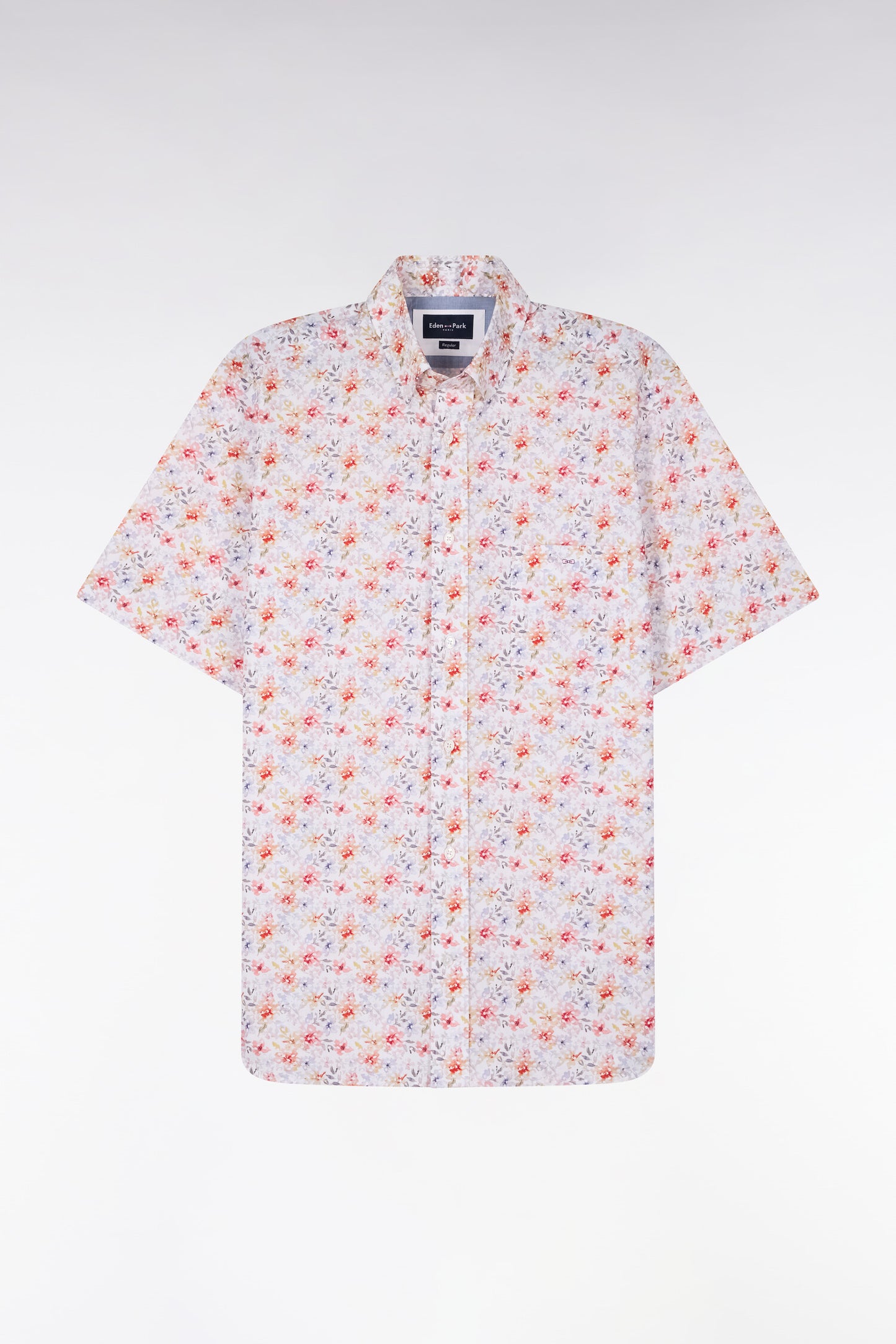 Chemise à manches courtes en popeline et chambray à motif floral orange