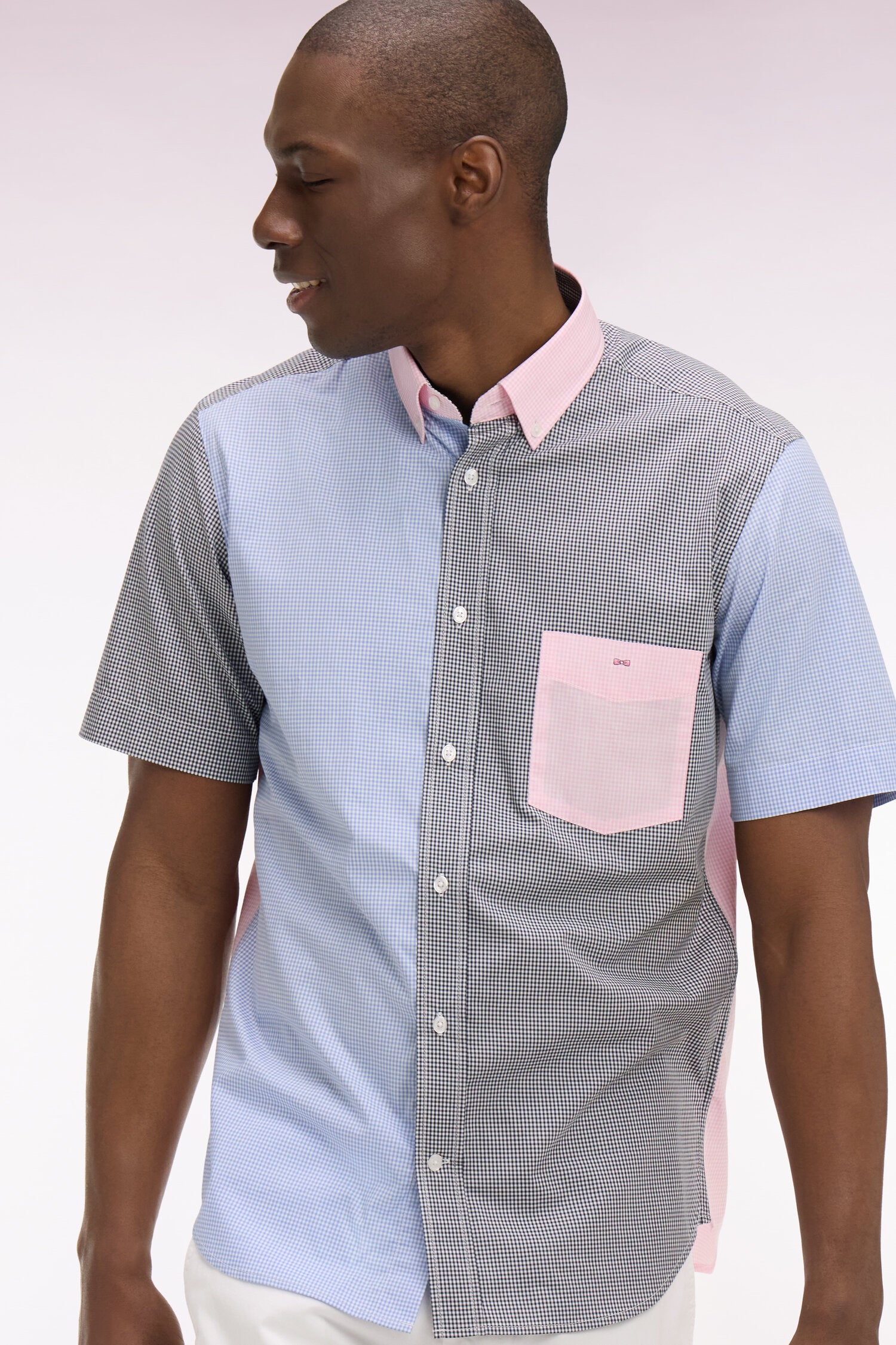 Chemise à manches courtes en popeline de coton Vichy