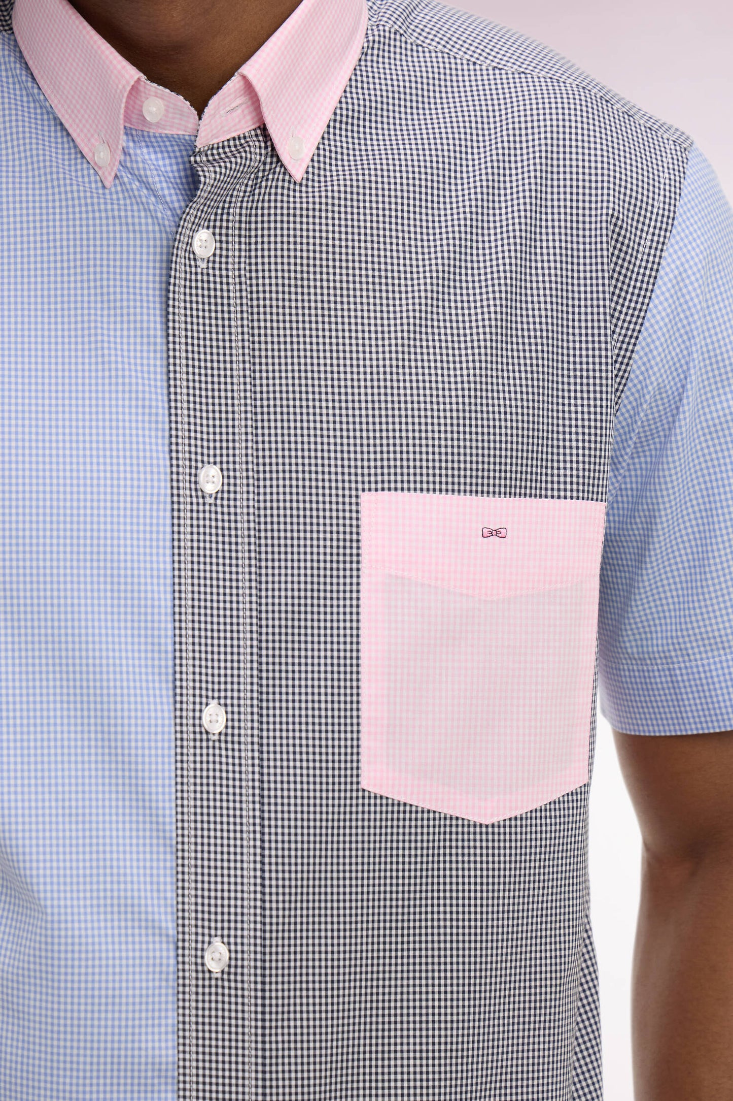 Chemise à manches courtes en popeline de coton Vichy