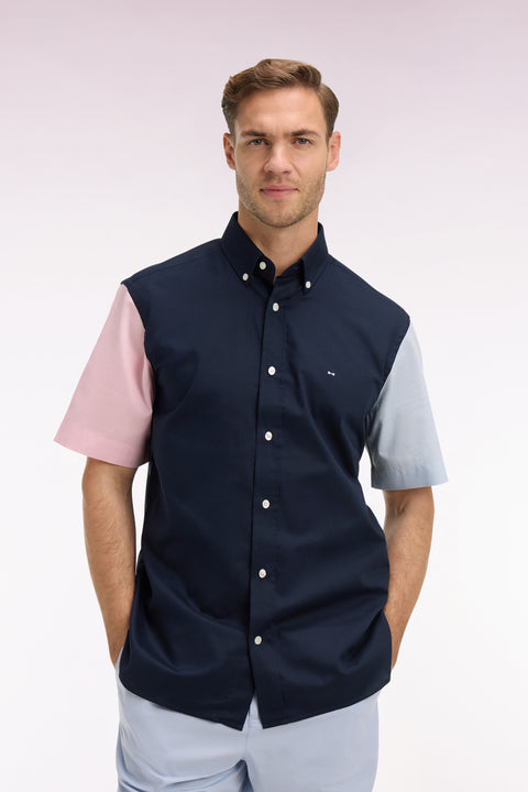 Chemise à manches courtes en coton marine manches bicolores - Image 3