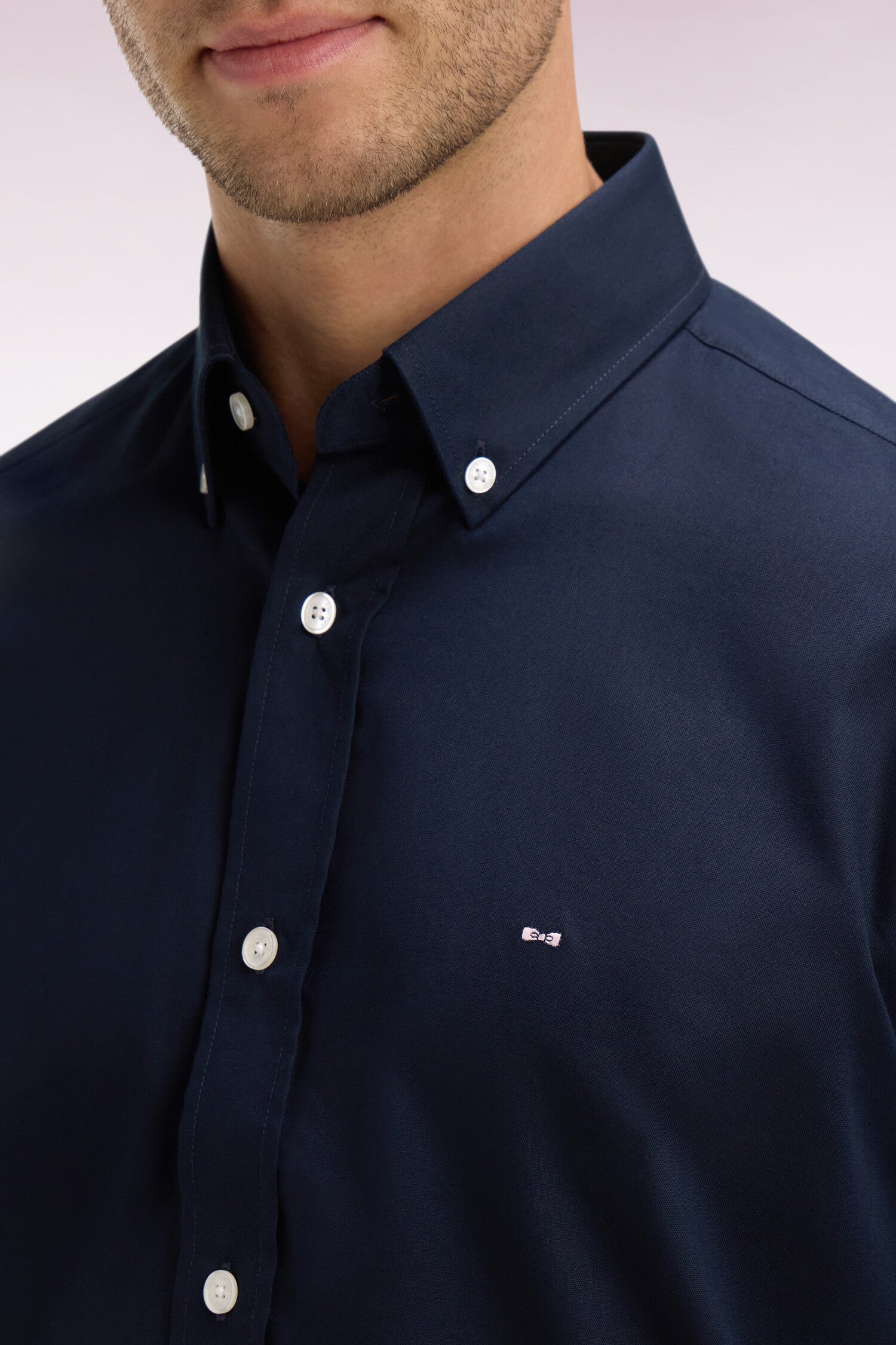 Chemise à manches courtes en coton marine manches bicolores