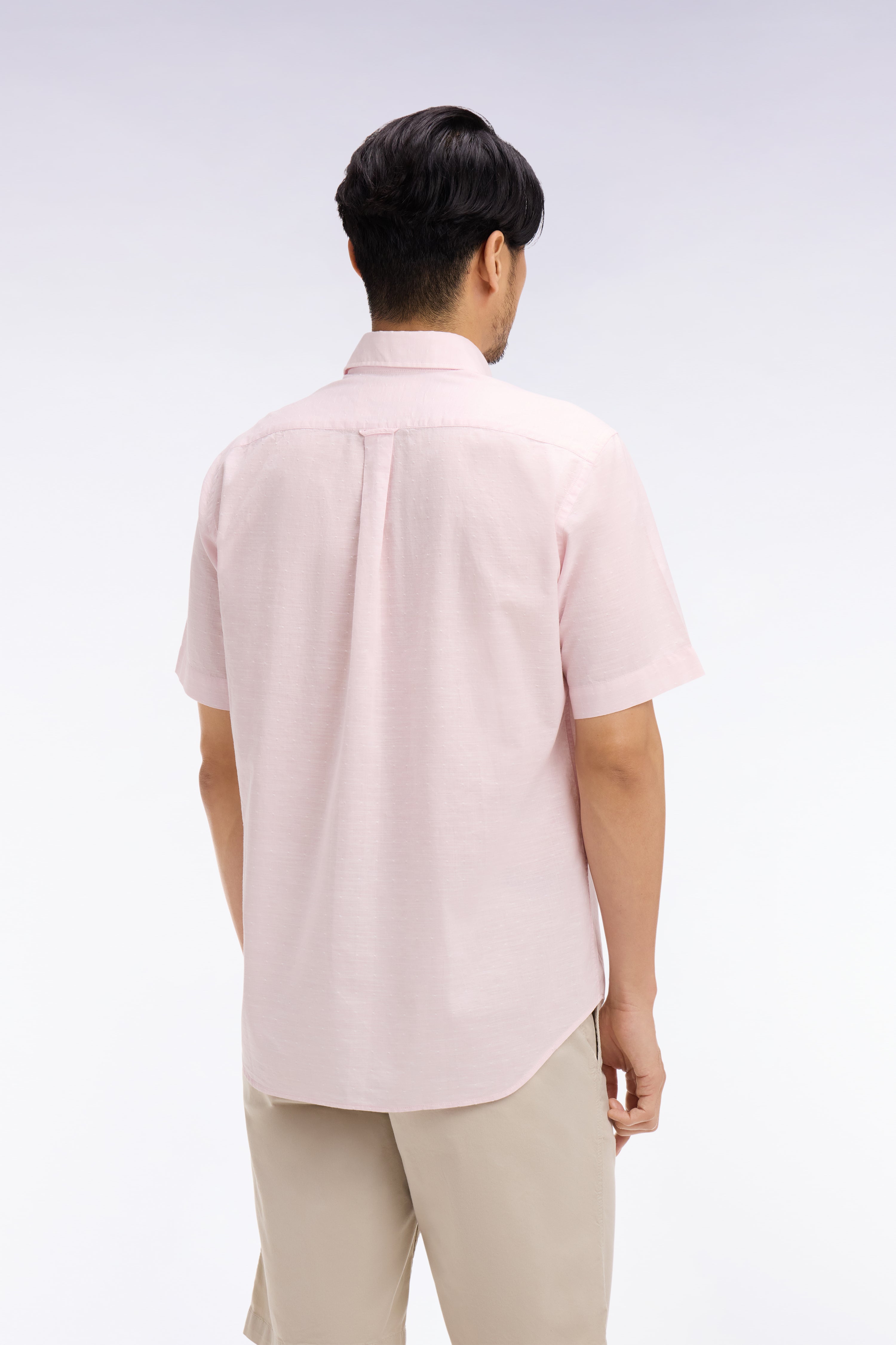 Chemise à manches courtes en coton jacquard rose