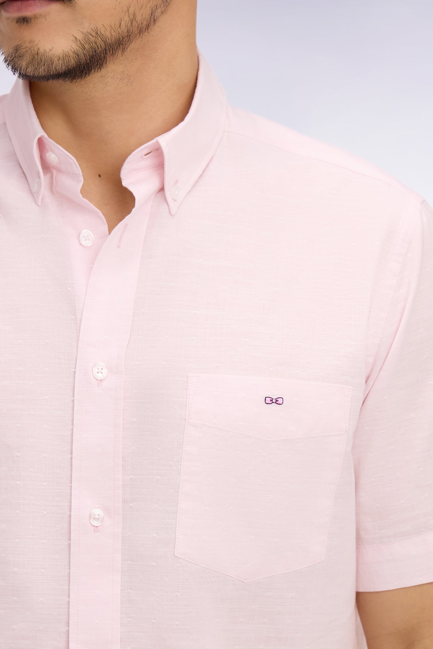 Chemise à manches courtes en coton jacquard rose