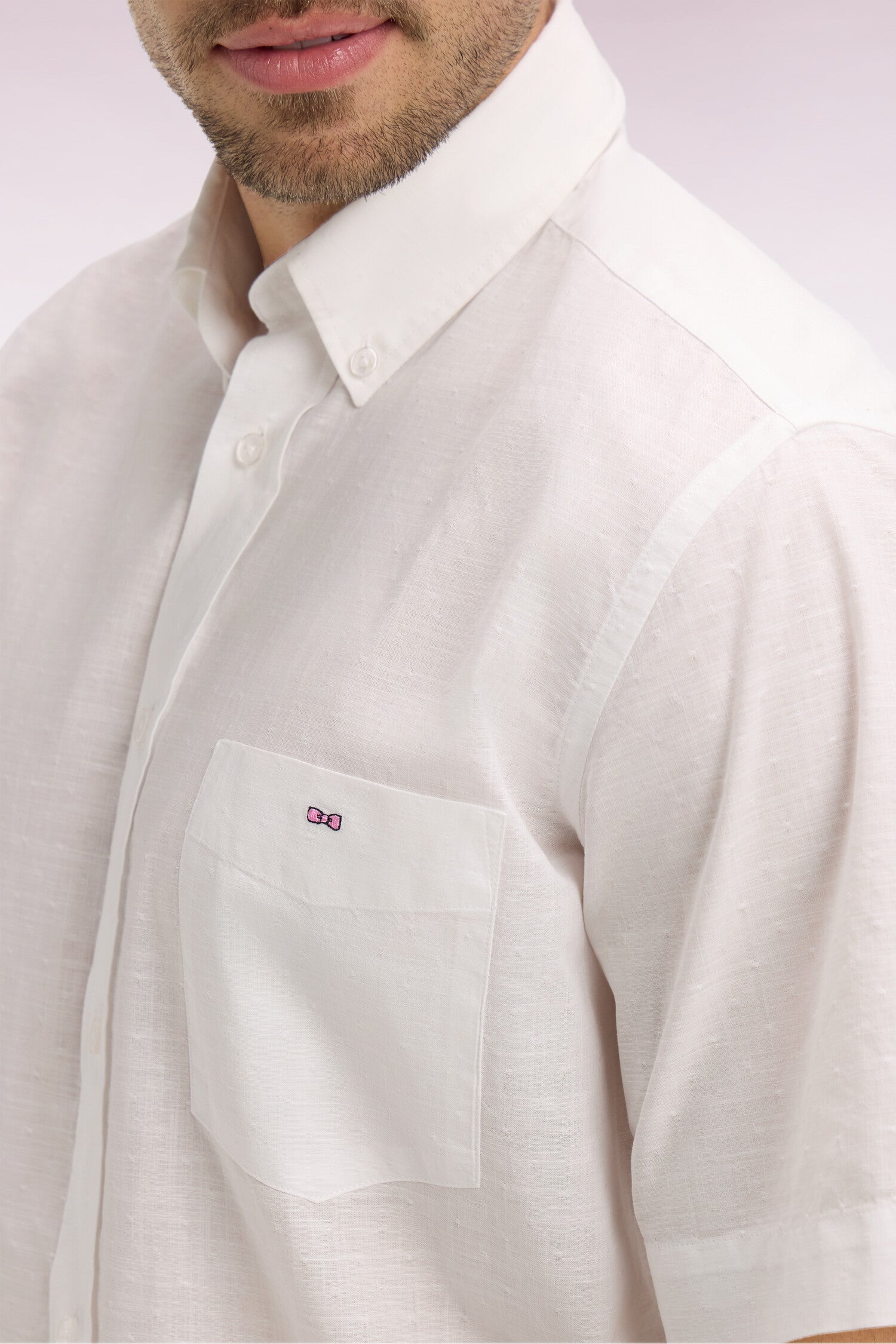 Chemise à manches courtes en coton jacquard blanc