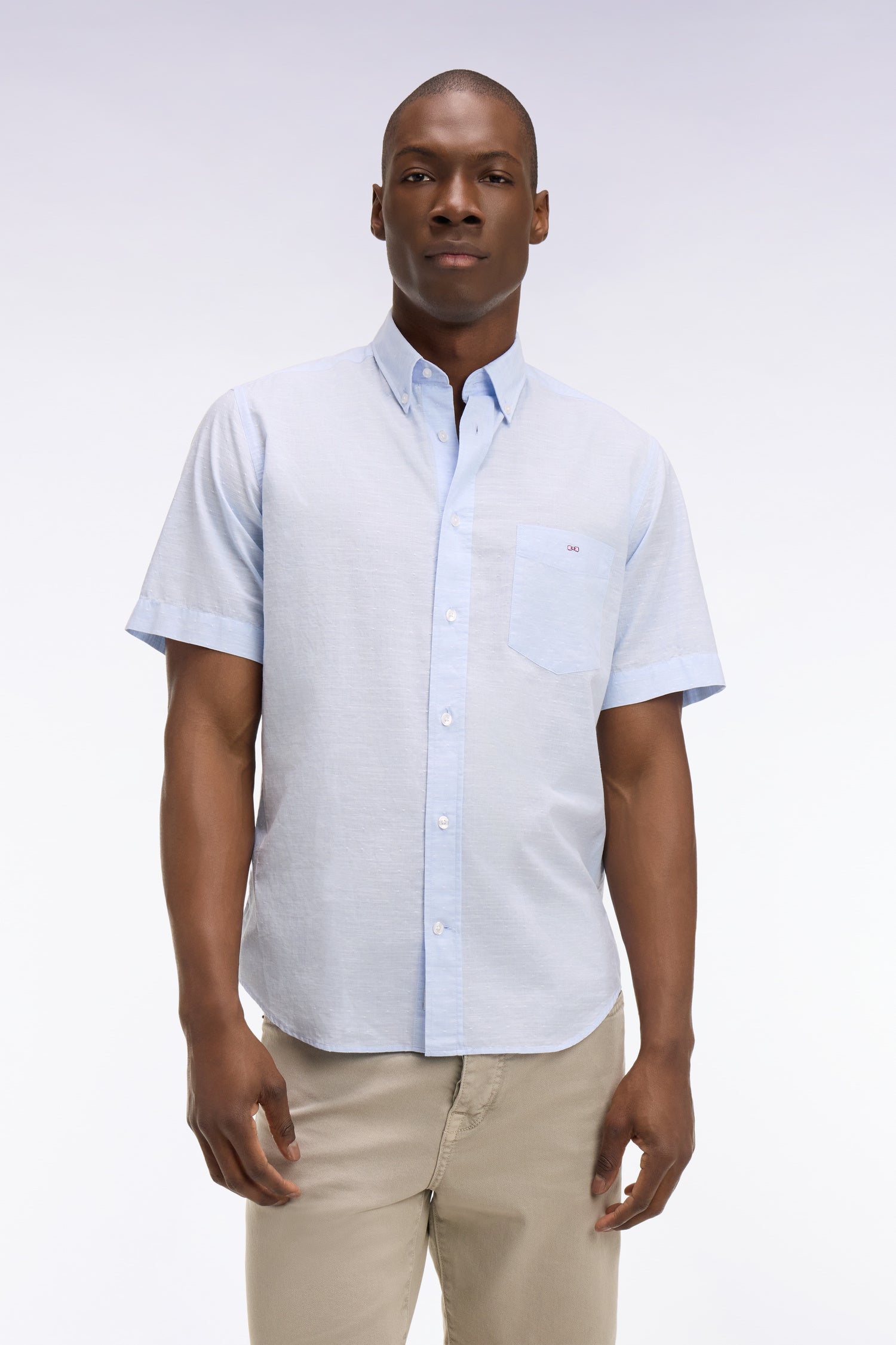 Chemise à manches courtes en coton jacquard ciel