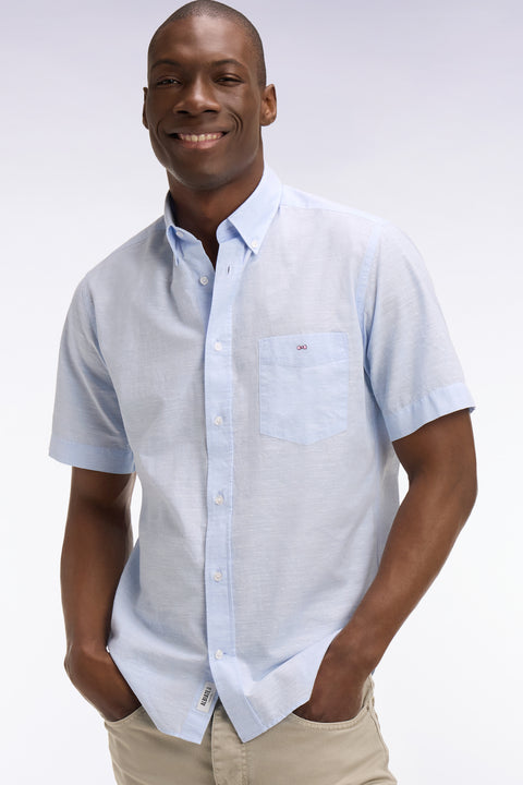 Chemise à manches courtes en coton jacquard ciel - Image 1