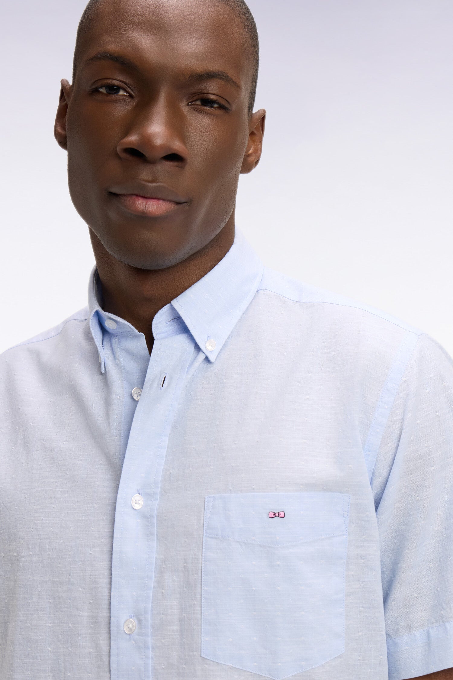 camisa de manga corta en algodón jacquard azul cielo