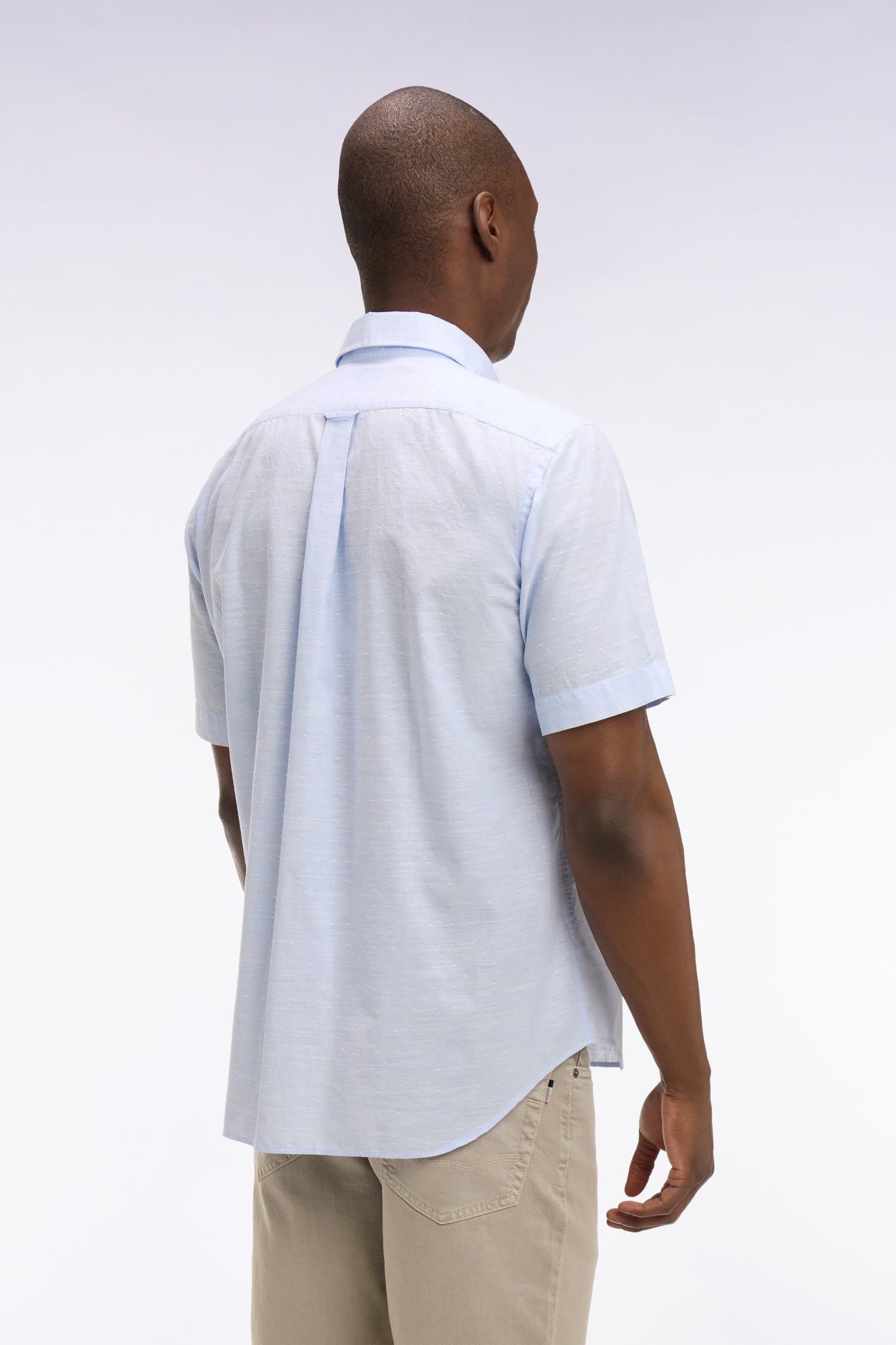 camisa de manga corta en algodón jacquard azul cielo