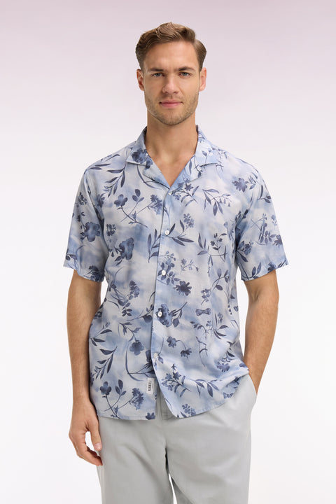 Chemise à manches courtes en lyocell et coton imprimé floral ciel - Image 3