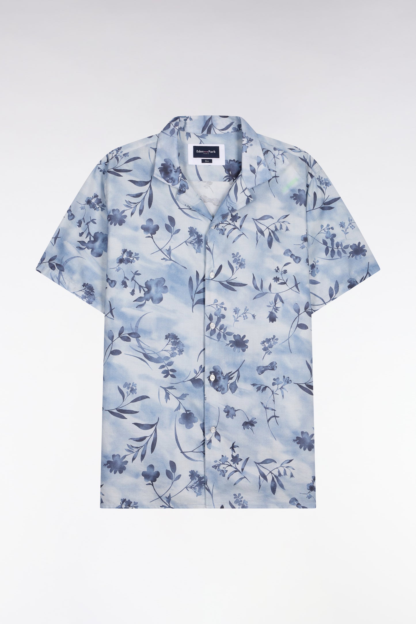 Chemise à manches courtes en lyocell et coton imprimé floral ciel