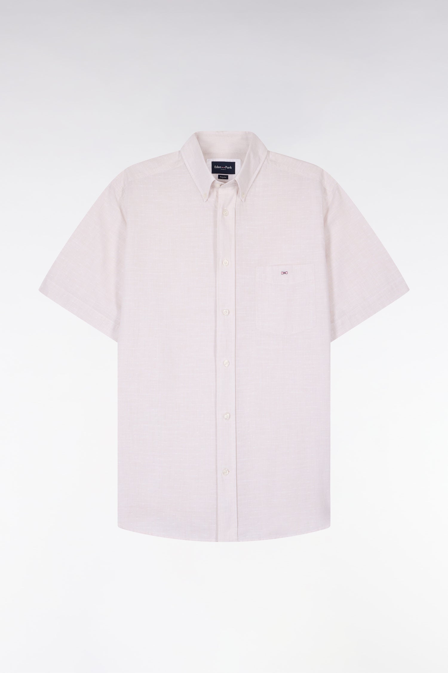 Chemise à manches courtes en coton jacquard rayé grège