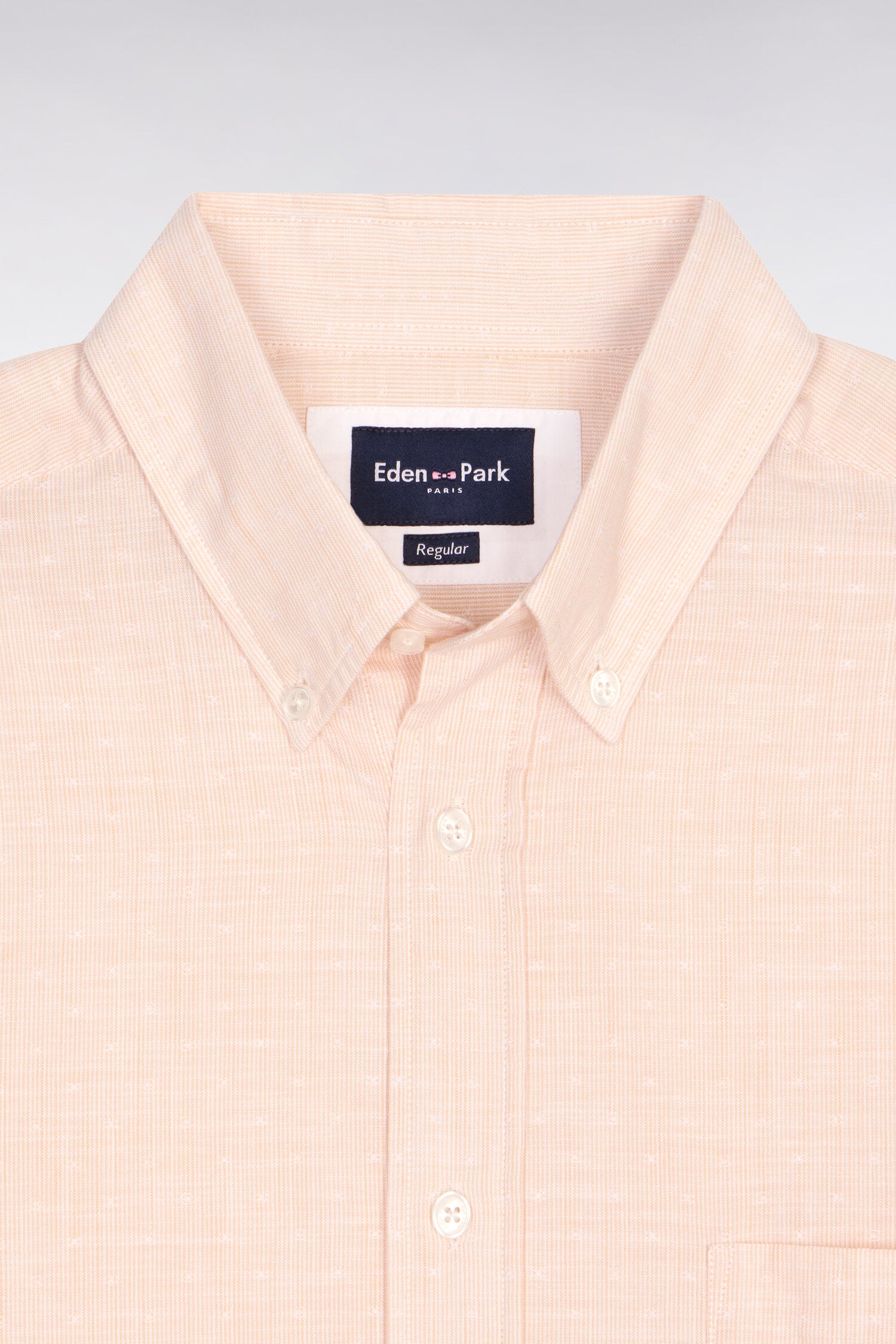 Chemise à manches courtes en coton jacquard rayé beige