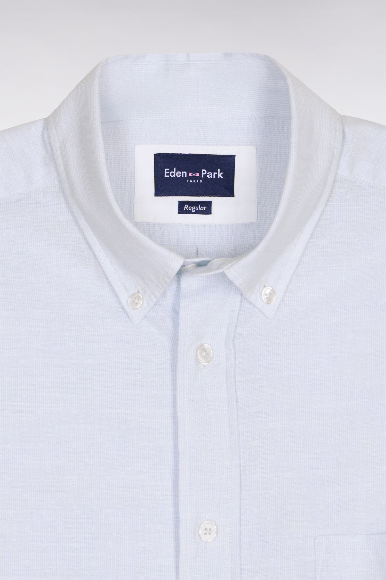 Chemise à manches courtes en coton jacquard rayé bleu ciel