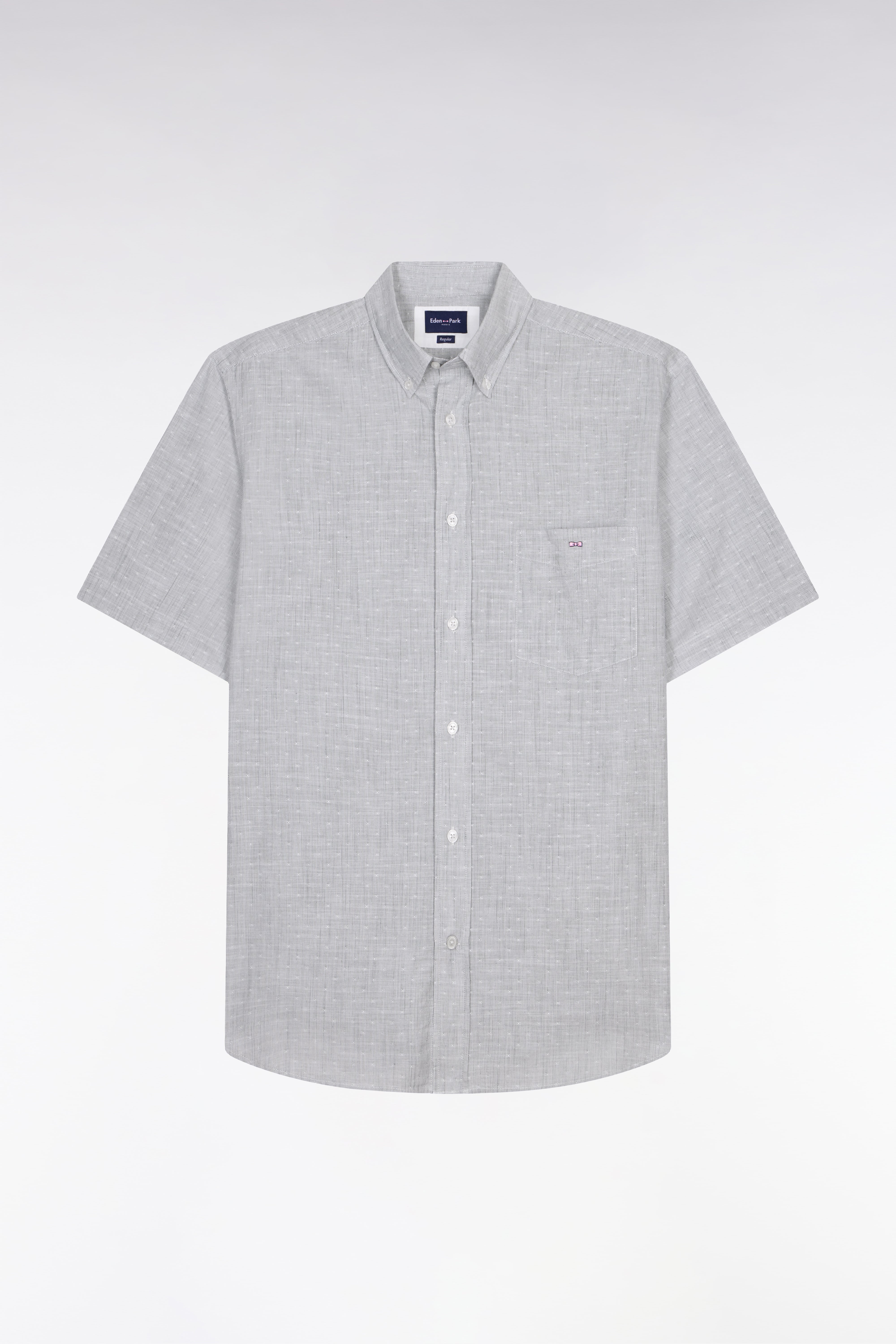 Chemise à manches courtes en coton jacquard rayé marine