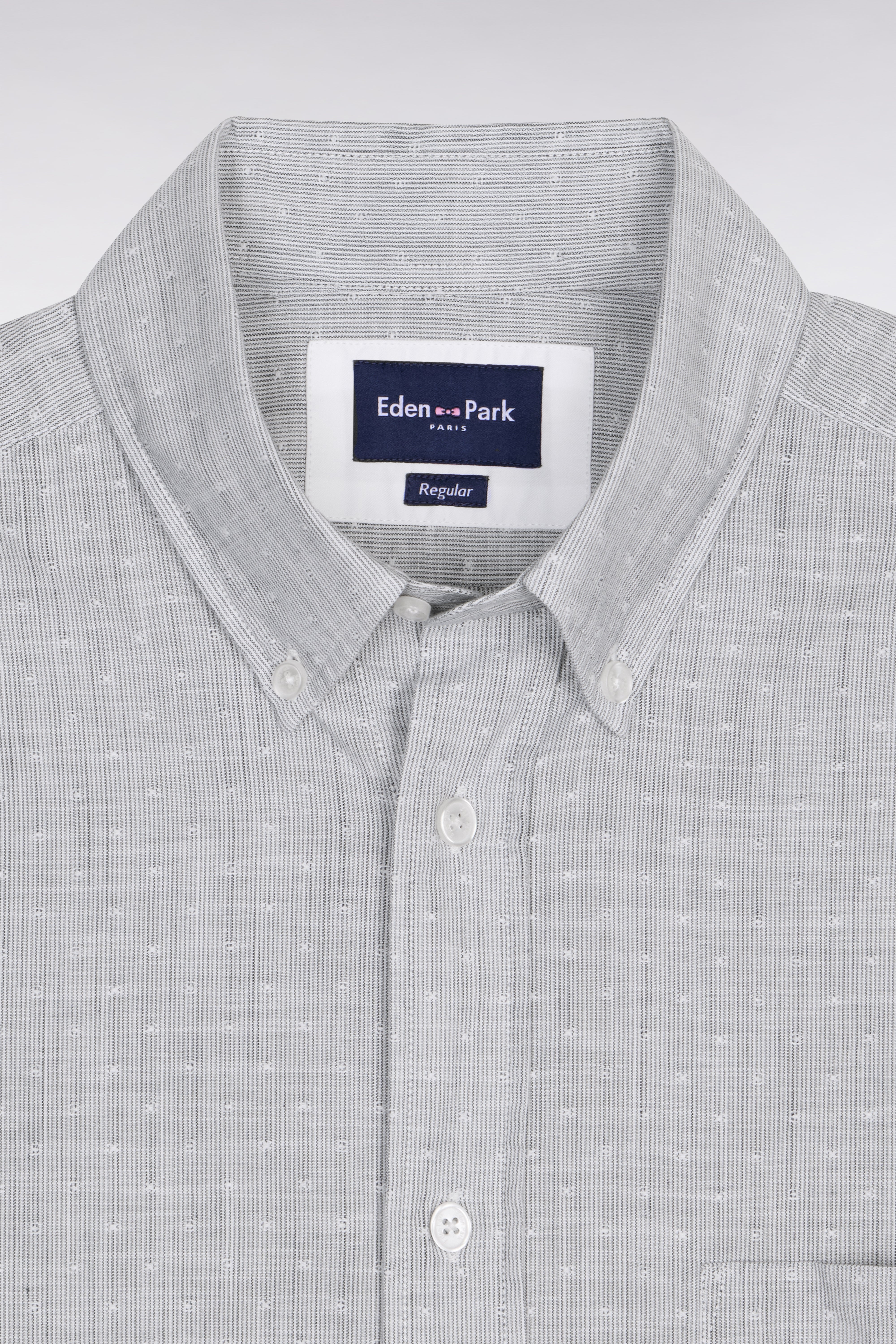 Chemise à manches courtes en coton jacquard rayé marine