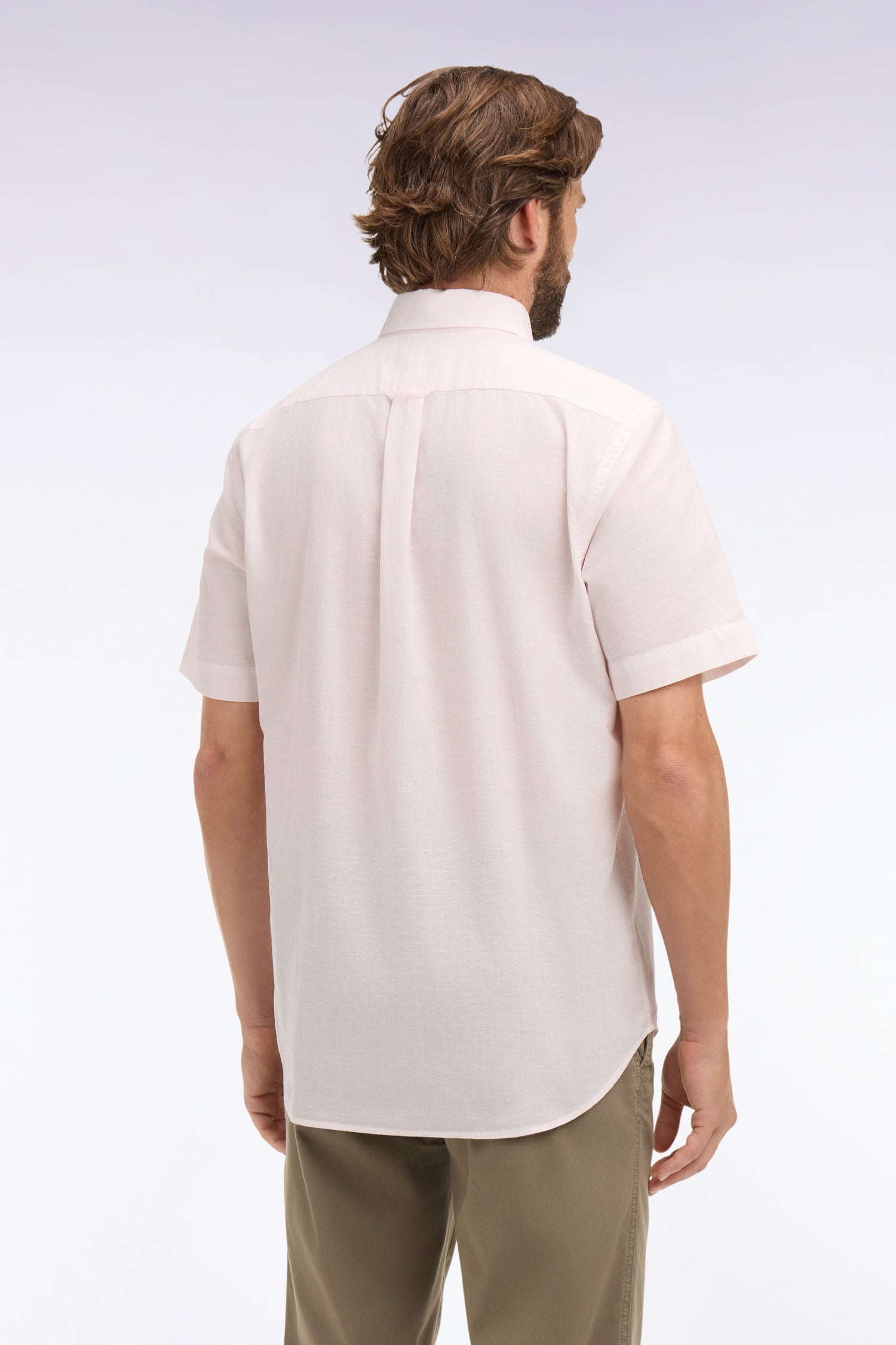 Chemise à manches courtes en coton jacquard rayé rose