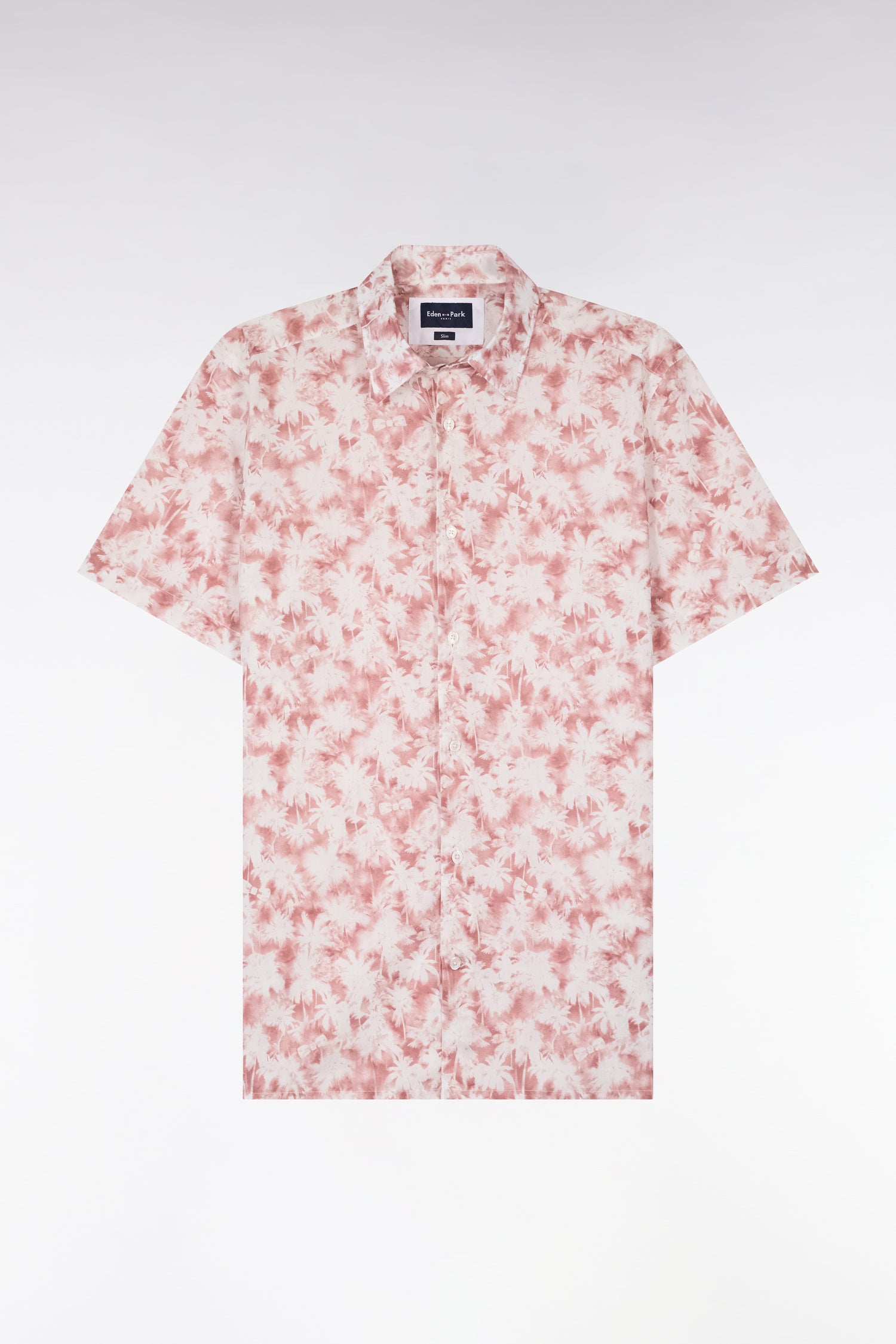Chemise à manches courtes en popeline de coton à motif floral bordeaux coupe slim