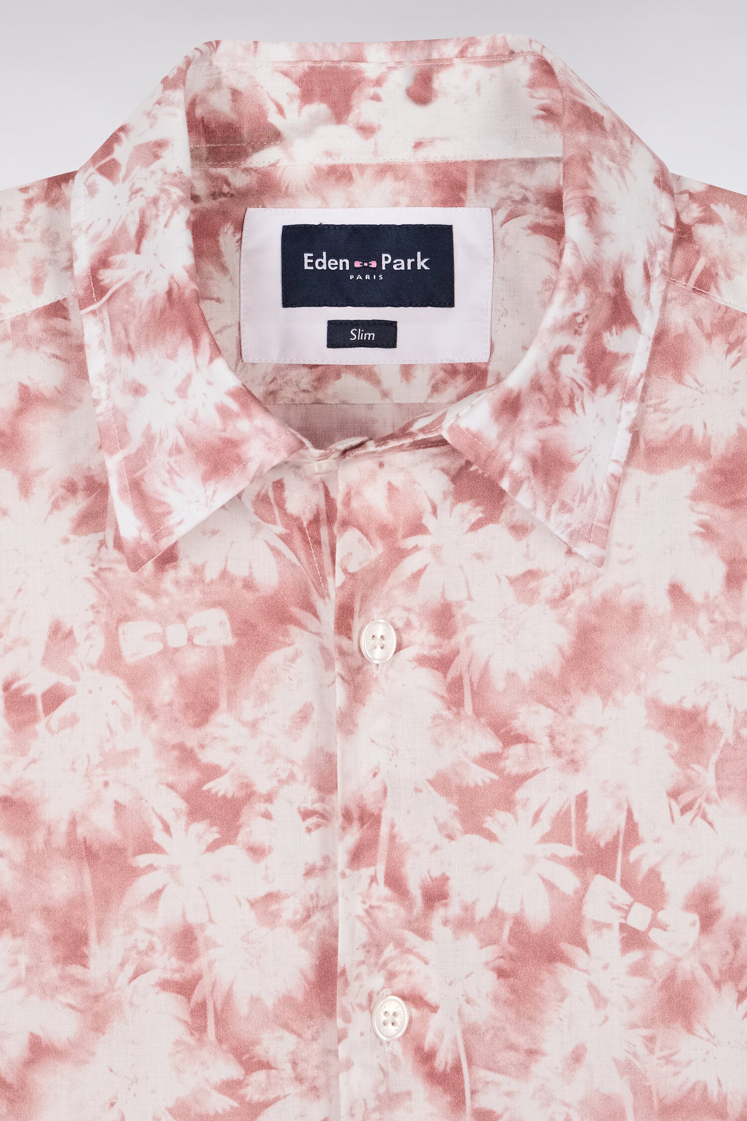 Chemise à manches courtes en popeline de coton à motif floral bordeaux coupe slim