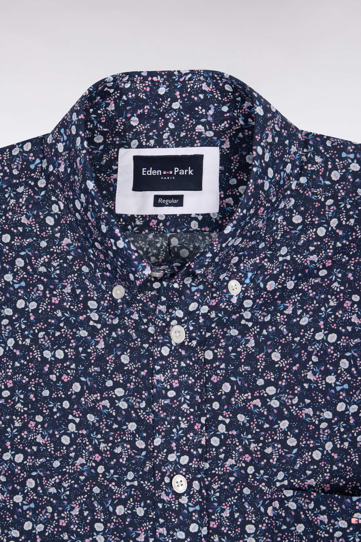 Chemise à manches courtes en popeline de coton à imprimé floral marine