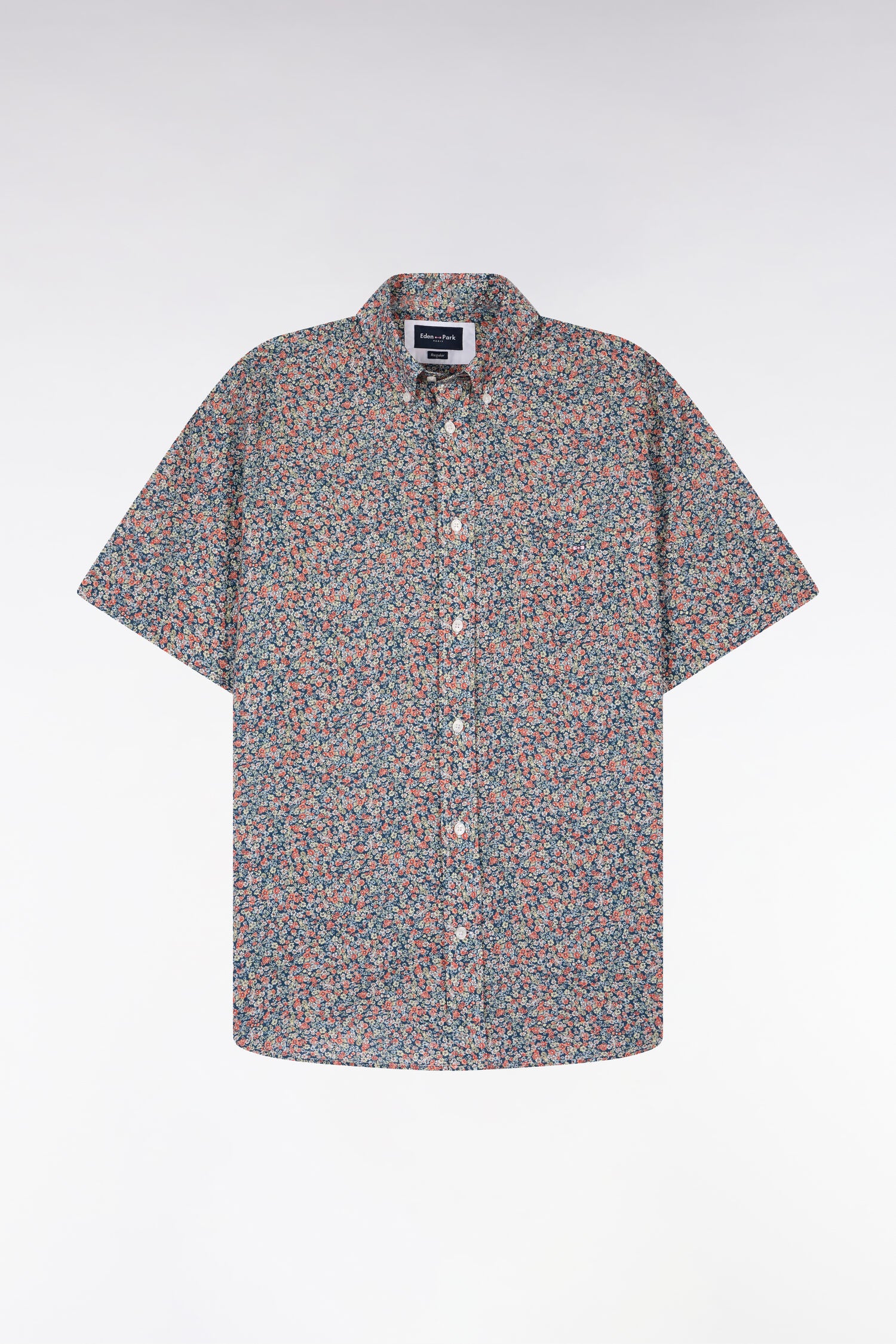 Chemise à manches courtes en coton orange à micromotif floral