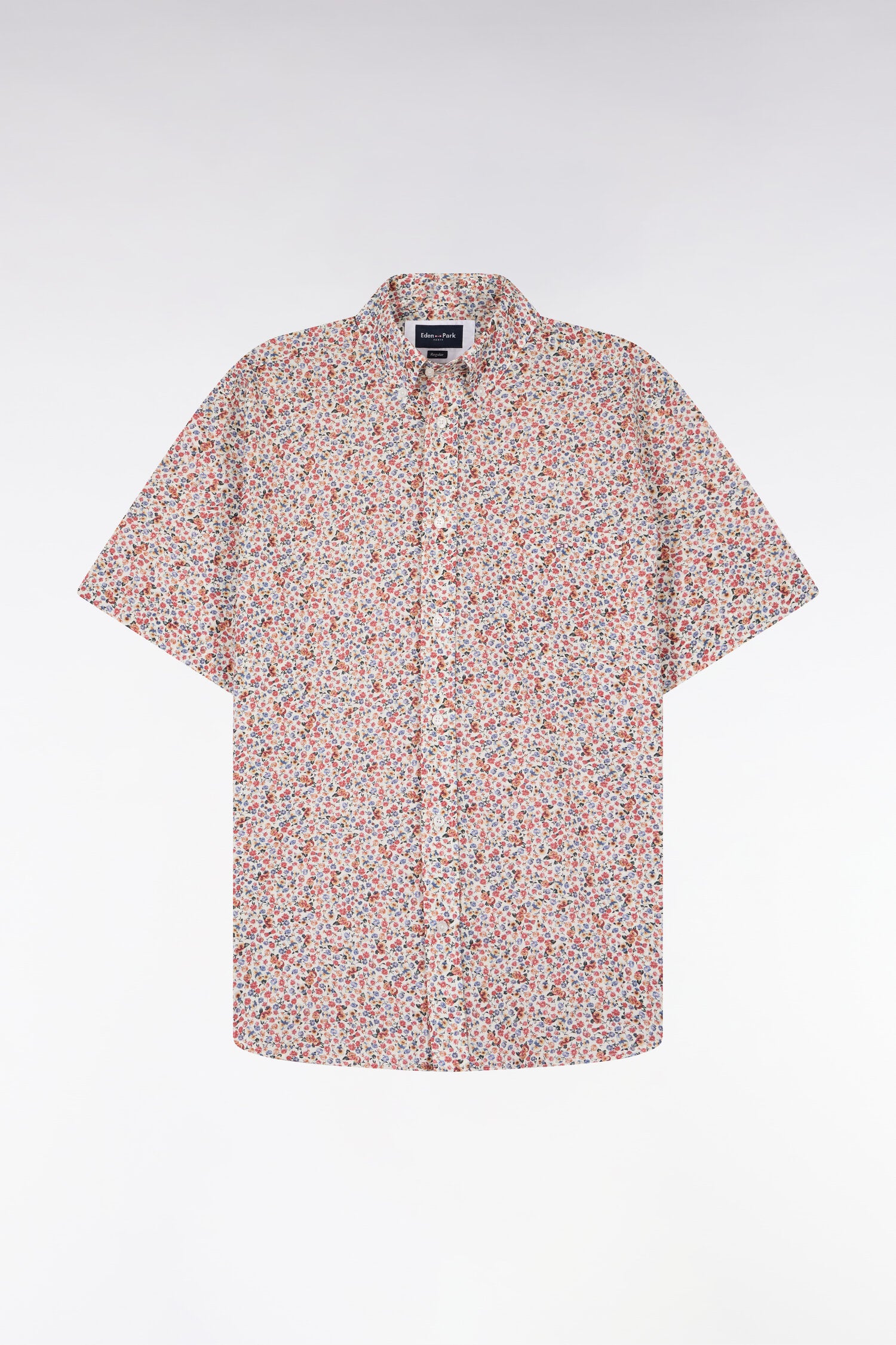 Chemise à manches courtes en coton à micromotif floral multicolore