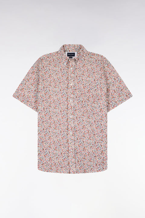 Short-sleeve cotton shirt with multicolor floral micro-pattern - Image 2