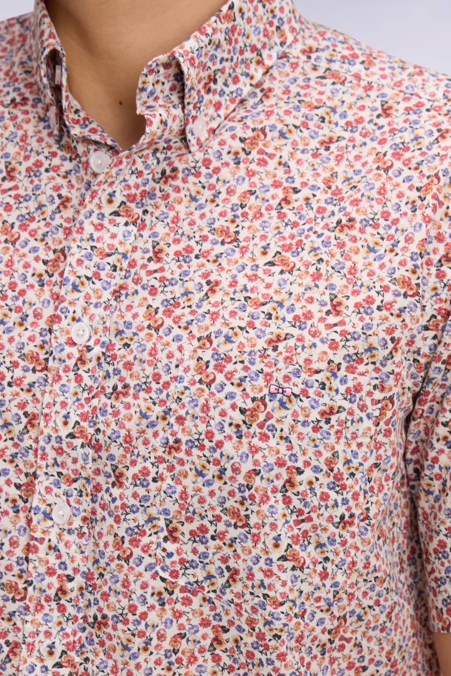 Chemise à manches courtes en coton à micromotif floral multicolore