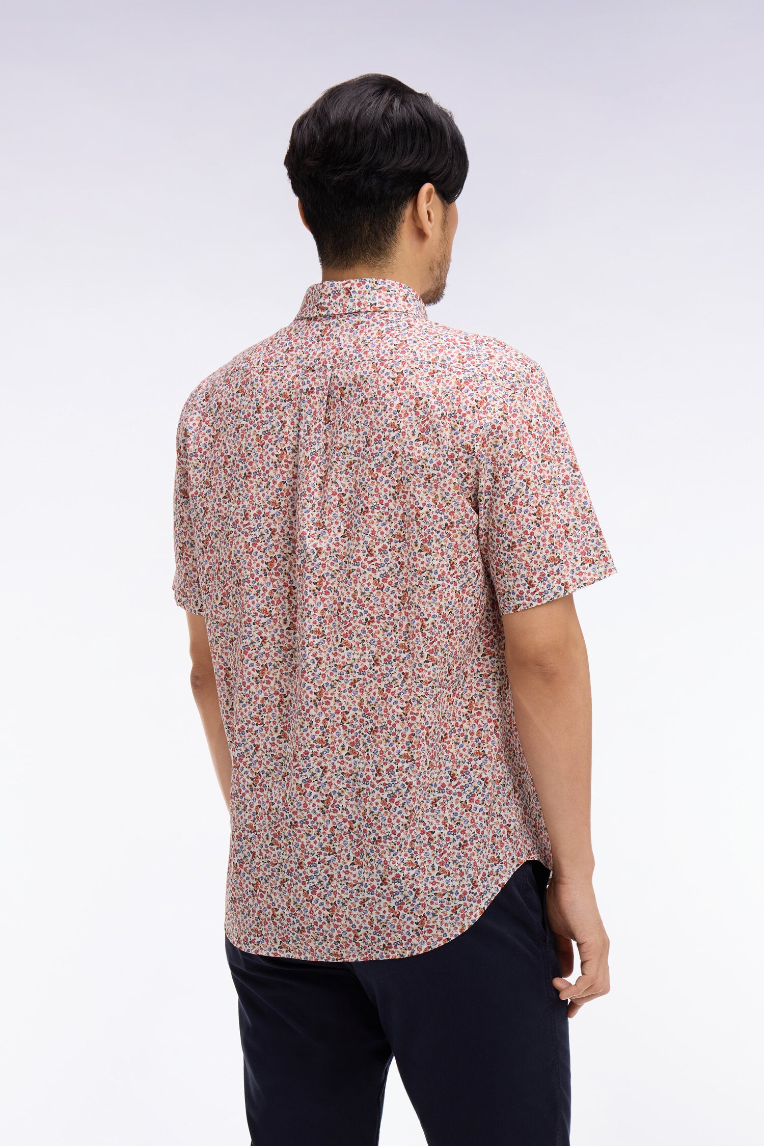 Chemise à manches courtes en coton à micromotif floral multicolore