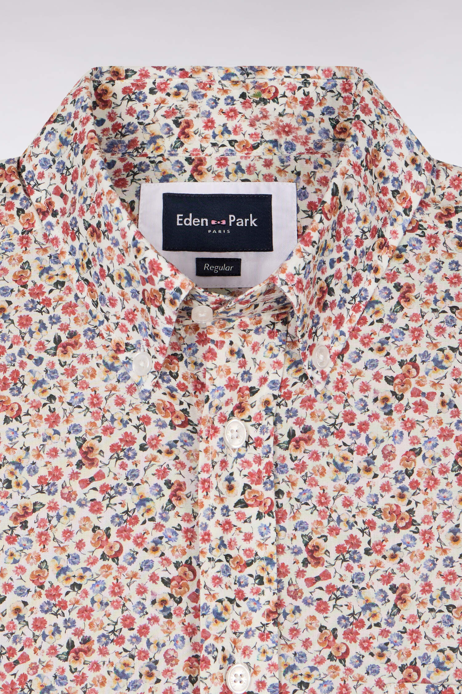 Chemise à manches courtes en coton à micromotif floral multicolore