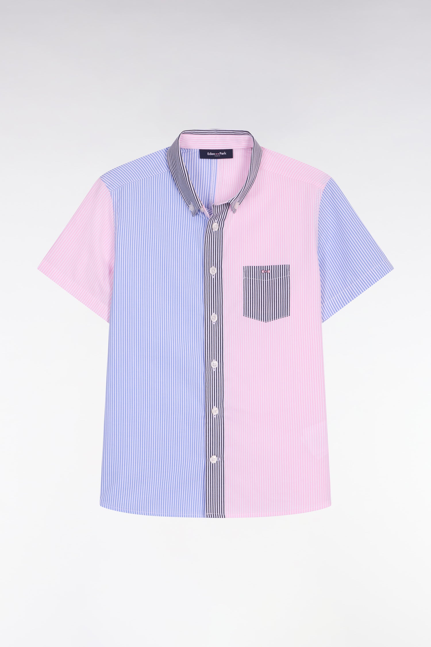 Hemd kurzärmelig aus Baumwolle gestreift rosa und Himmelblau