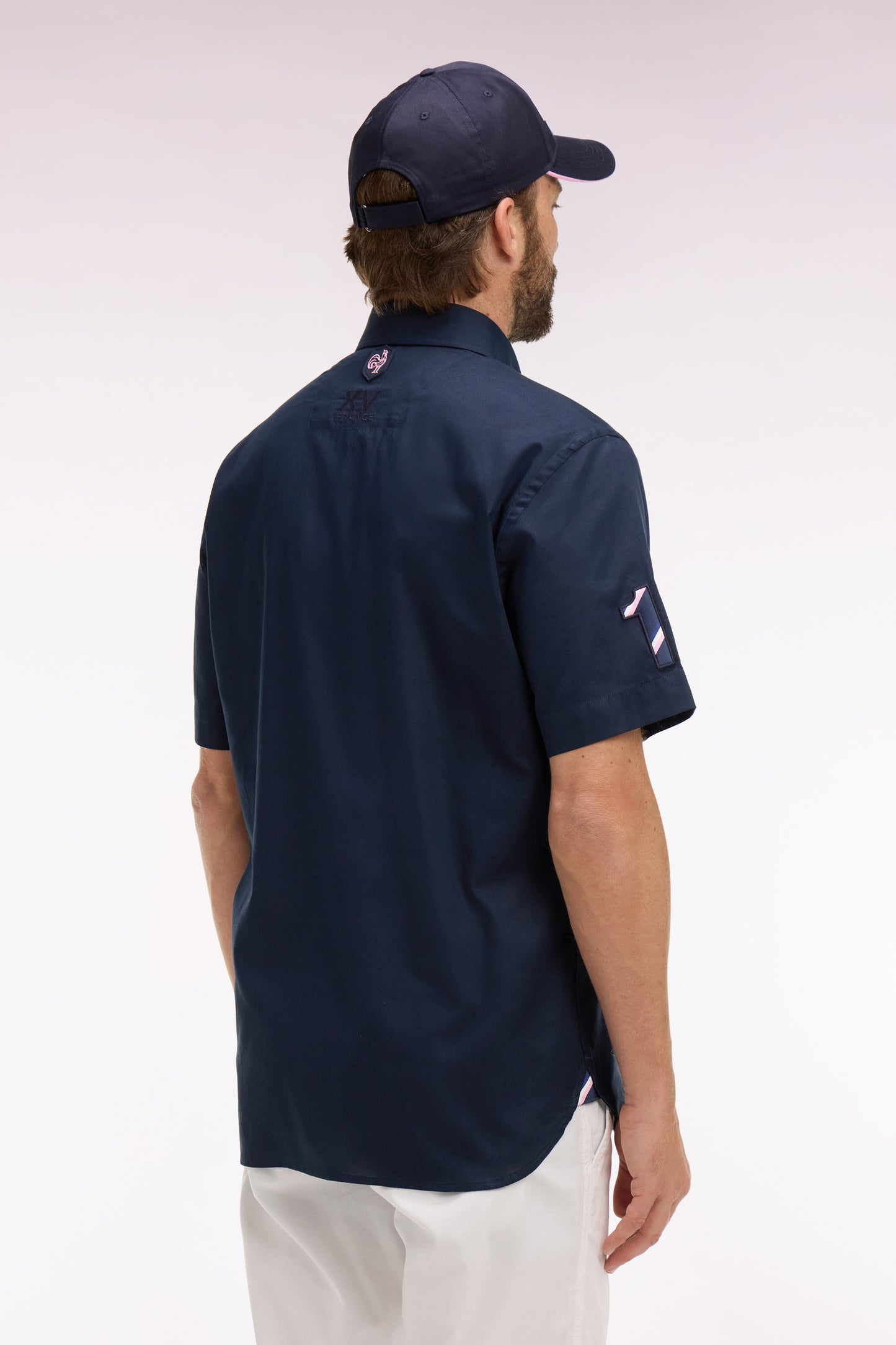 XV de France navy cotton short-sleeved shirt