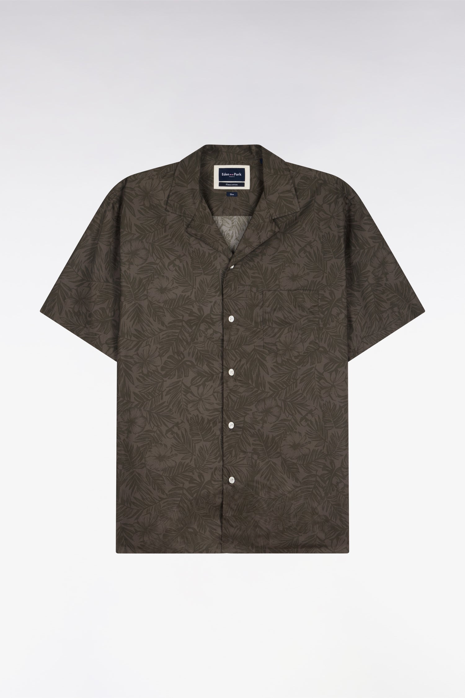 Chemise à manches courtes en coton Pima kaki imprimé végétal